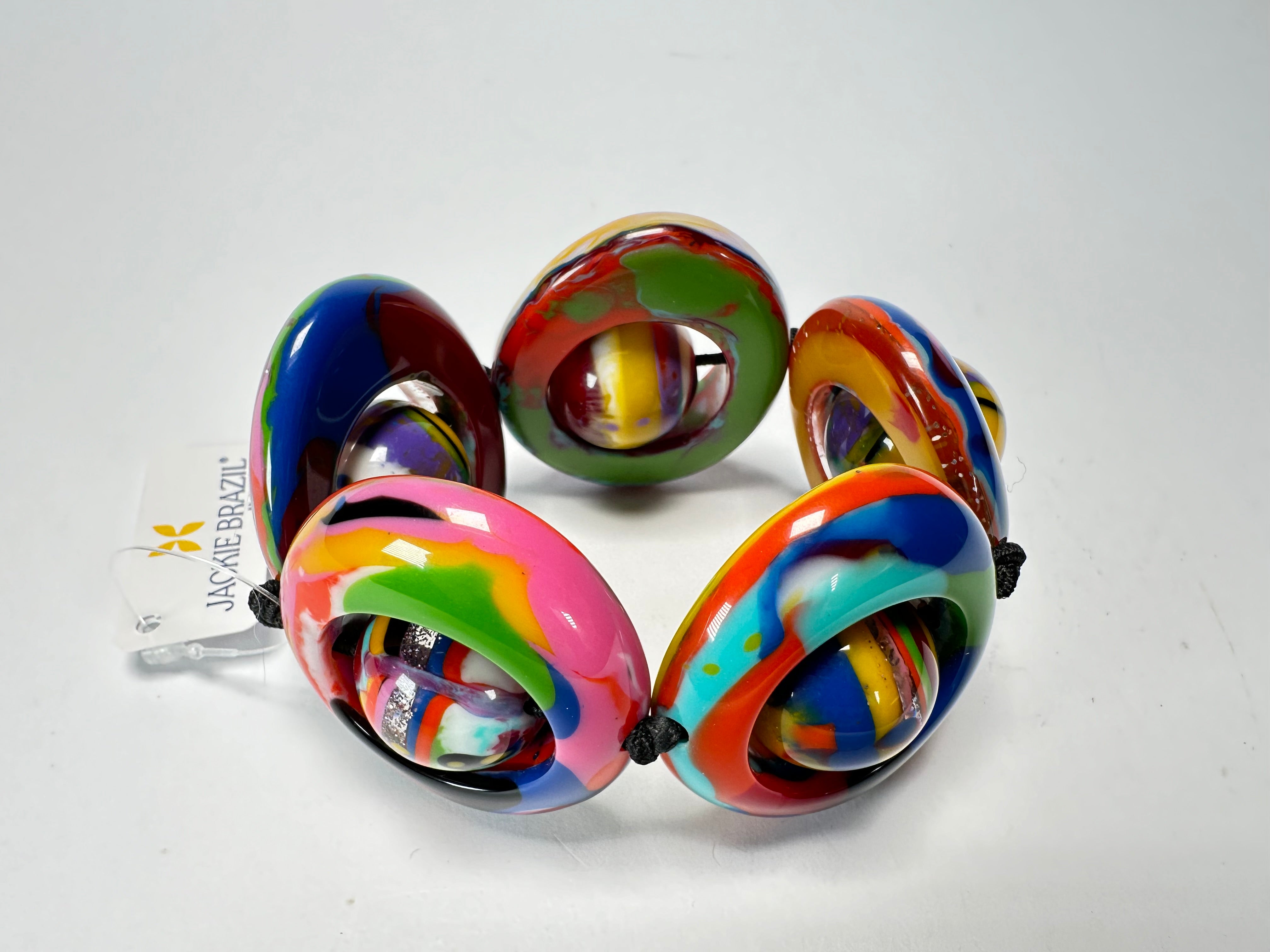 Jackie Brazil "Saturn" Kandinsky Disc & Ball Elastic Bracelet ( B0052 )