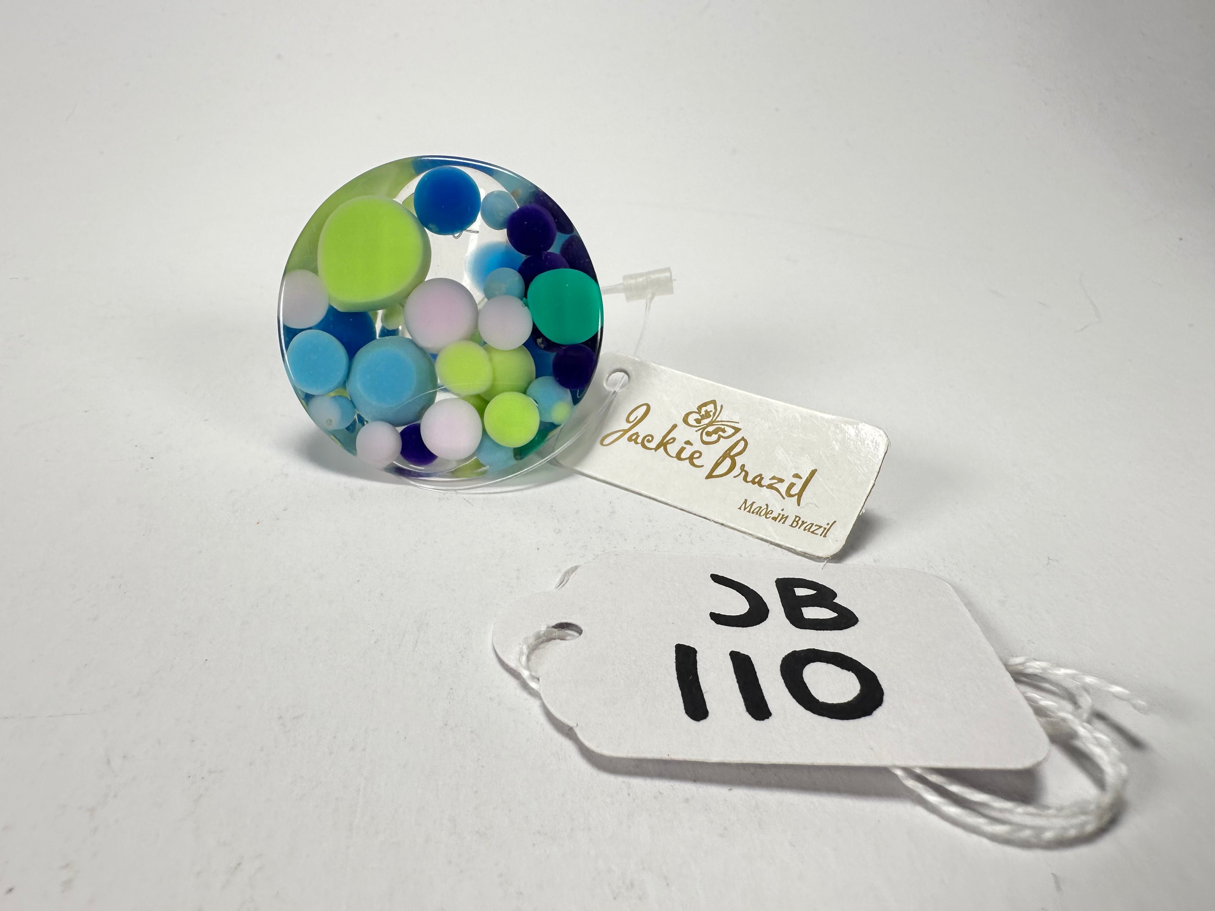 Jackie Brazil "Acrobatic" Flat Round Petite Blue Balls Spots Resin Ring ( R2536 ) Size UK P / US 7.5