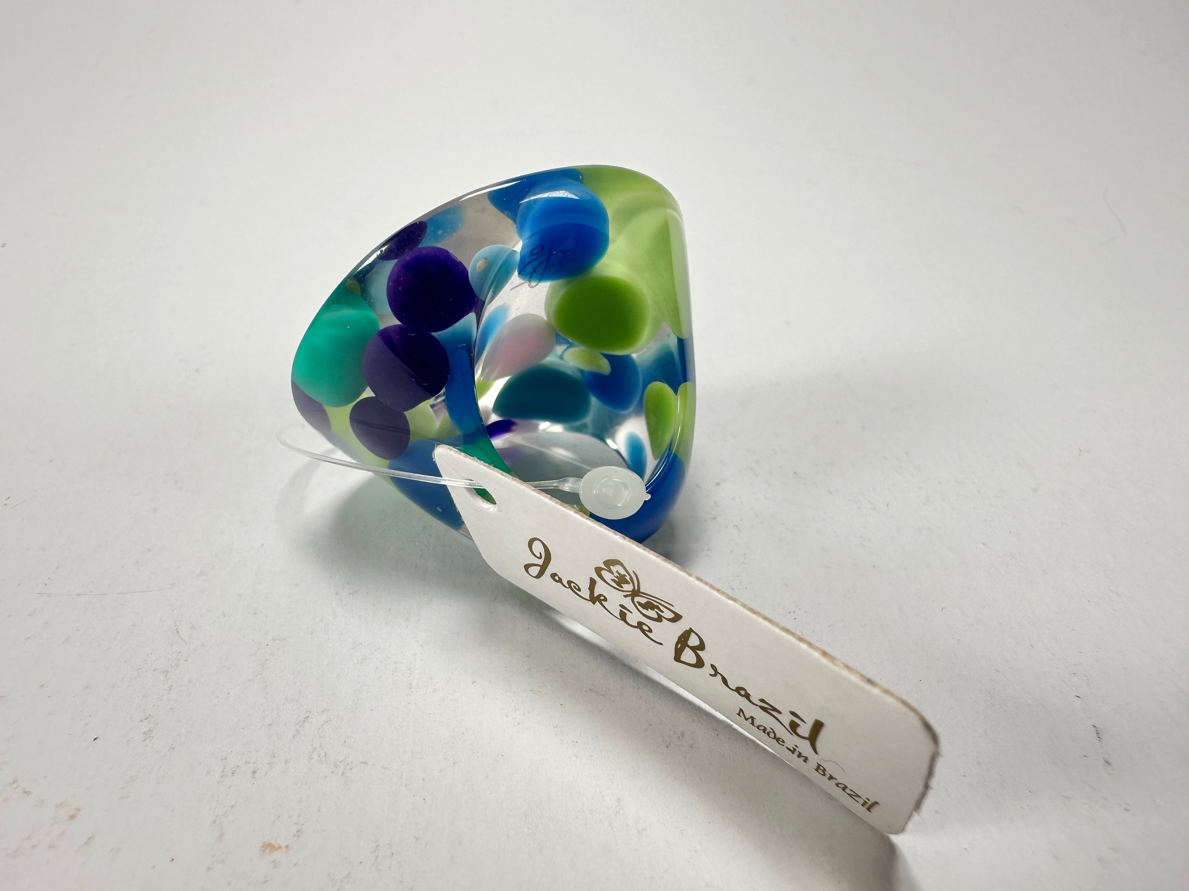 Jackie Brazil "Acrobatic" Flat Round Petite Blue Balls Spots Resin Ring ( R2536 ) Size UK P / US 7.5