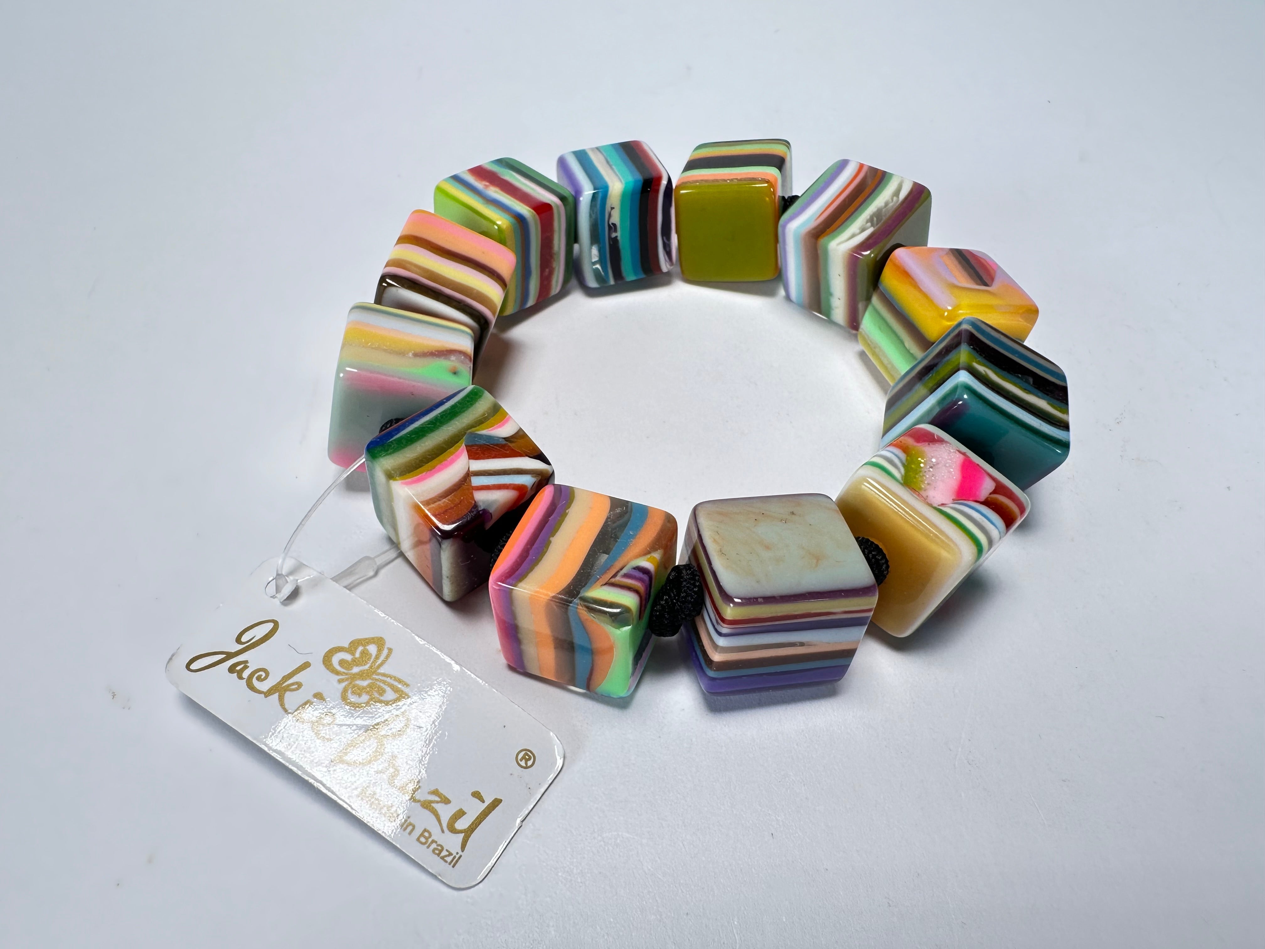 Jackie Brazil "POP" Liquorice Mix Colours Small Cubes Bracelet ( B0224 )