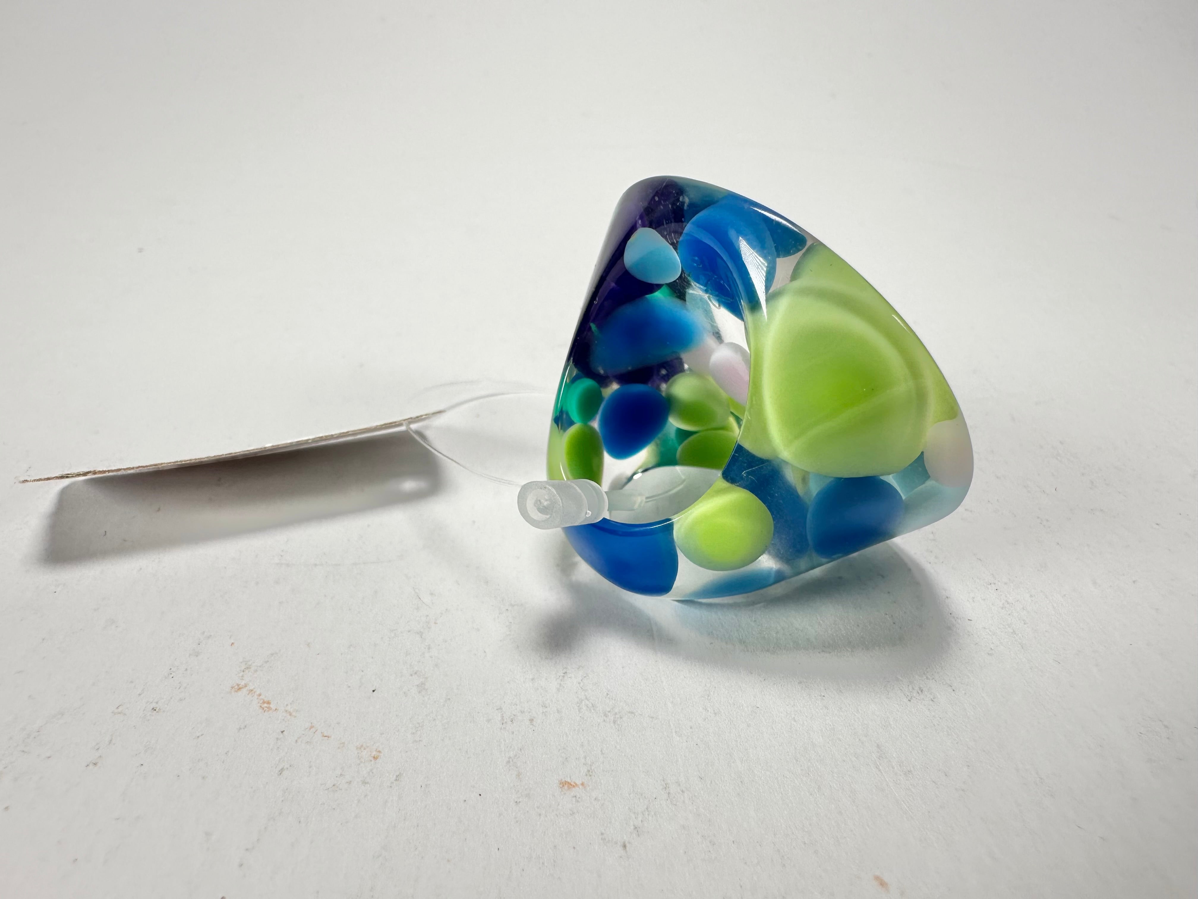 Jackie Brazil "Acrobatic" Flat Round Petite Blue Balls Spots Resin Ring ( R2536 ) Size UK P / US 7.5