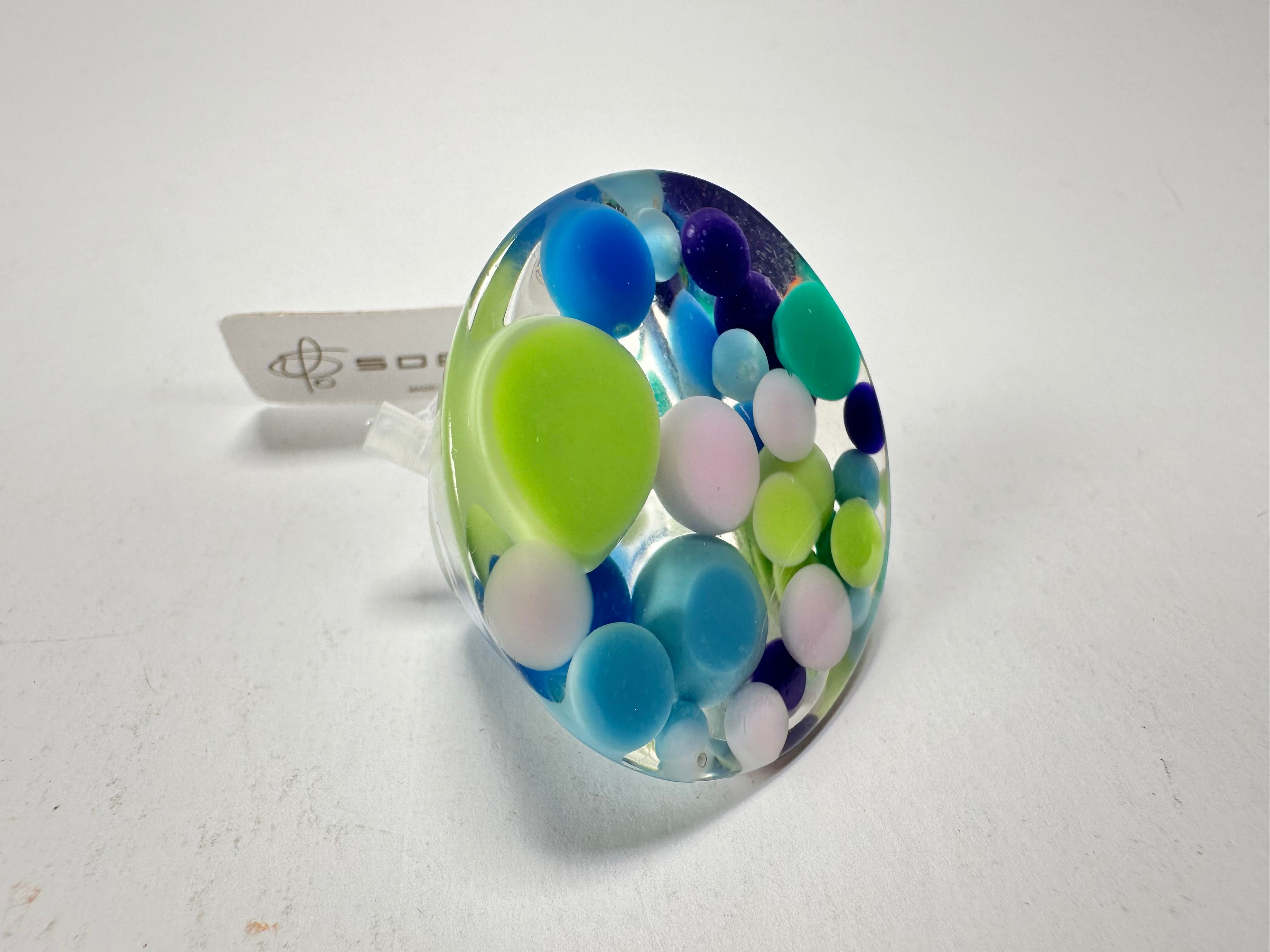 Jackie Brazil "Acrobatic" Flat Round Petite Blue Balls Spots Resin Ring ( R2536 ) Size UK P / US 7.5