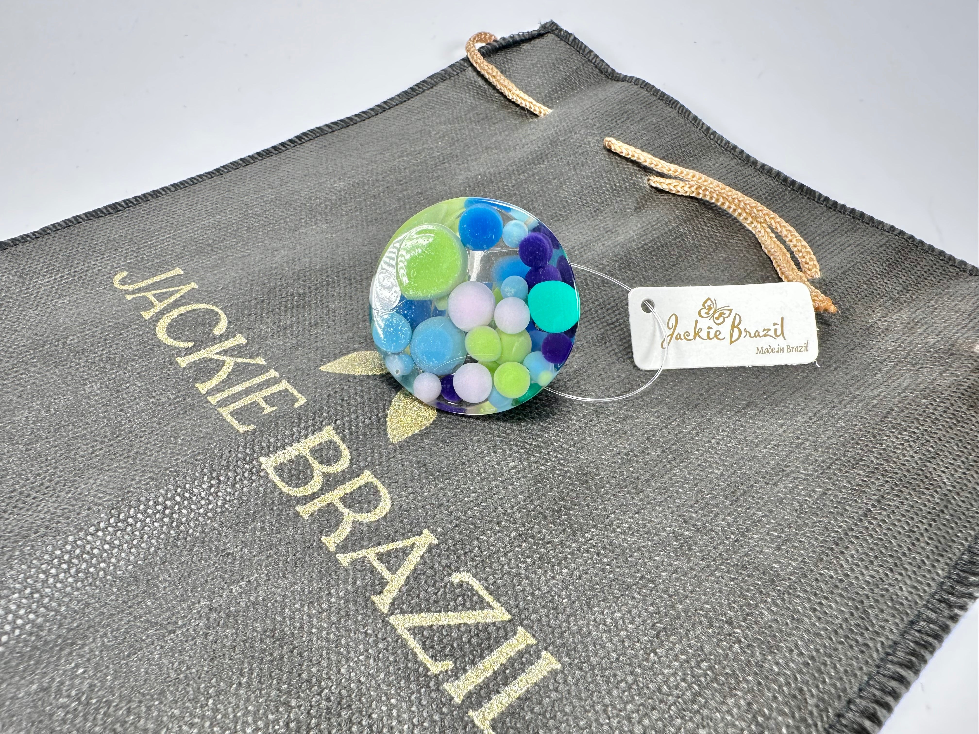 Jackie Brazil "Acrobatic" Flat Round Petite Blue Balls Spots Resin Ring ( R2536 ) Size UK P / US 7.5