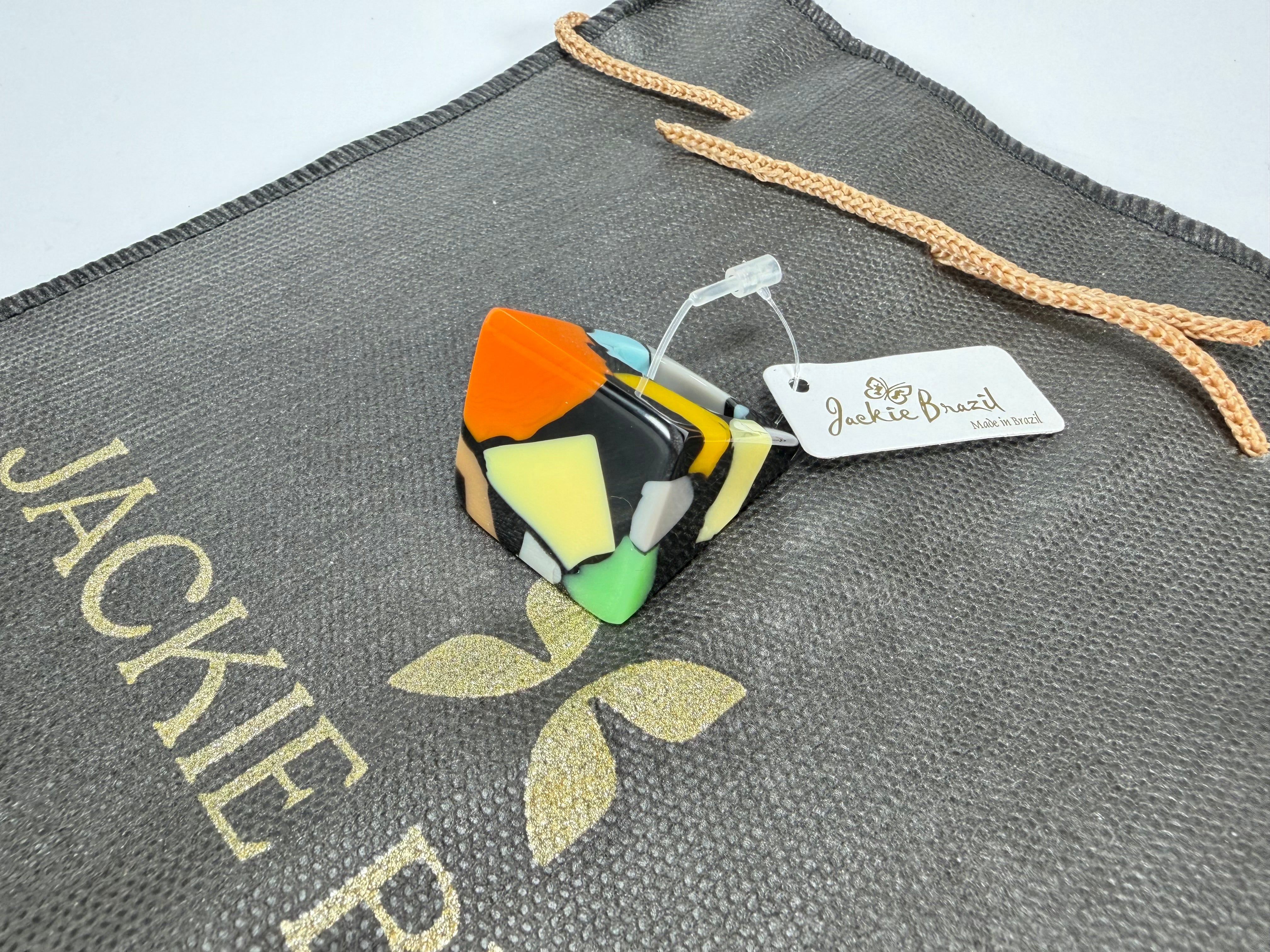 Jackie Brazil "Carre" Art Deco Square Top Resin Ring ( R3082 ) Size UK P / USA 7.5