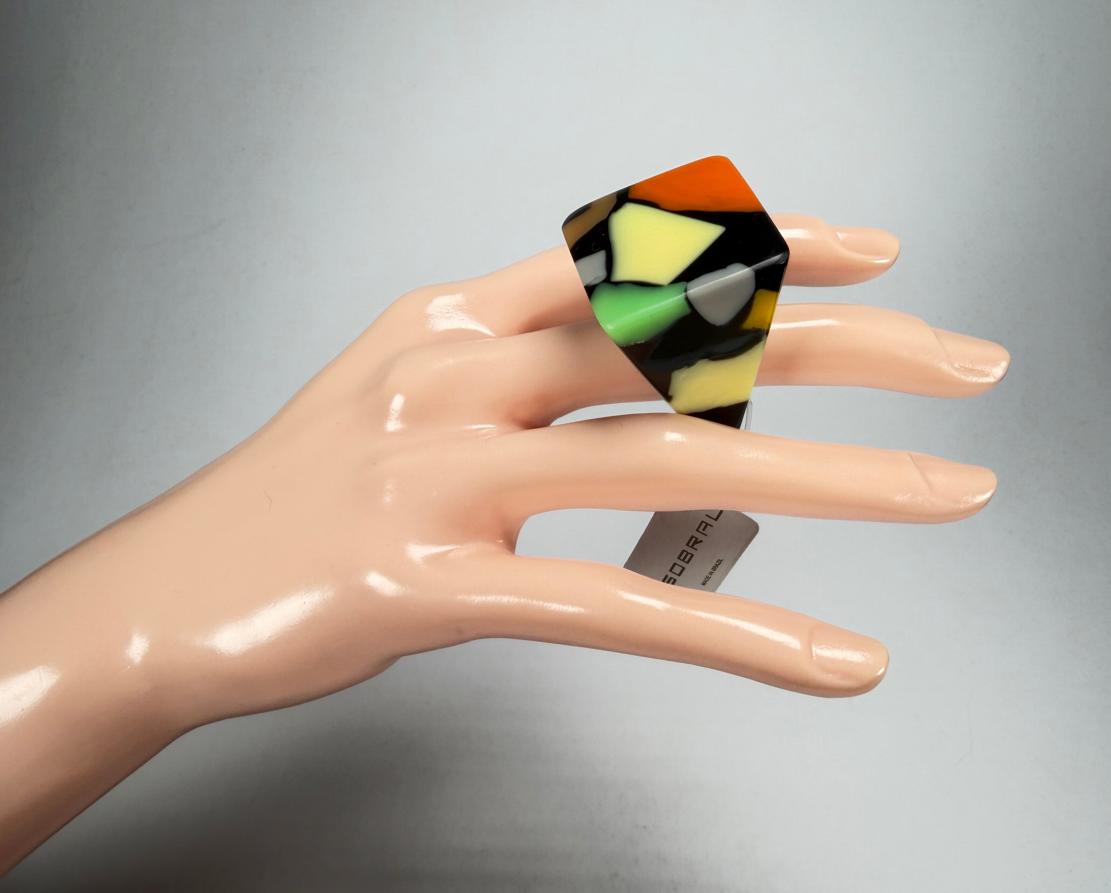 Jackie Brazil "Carre" Art Deco Square Top Resin Ring ( R3082 ) Size UK P / USA 7.5