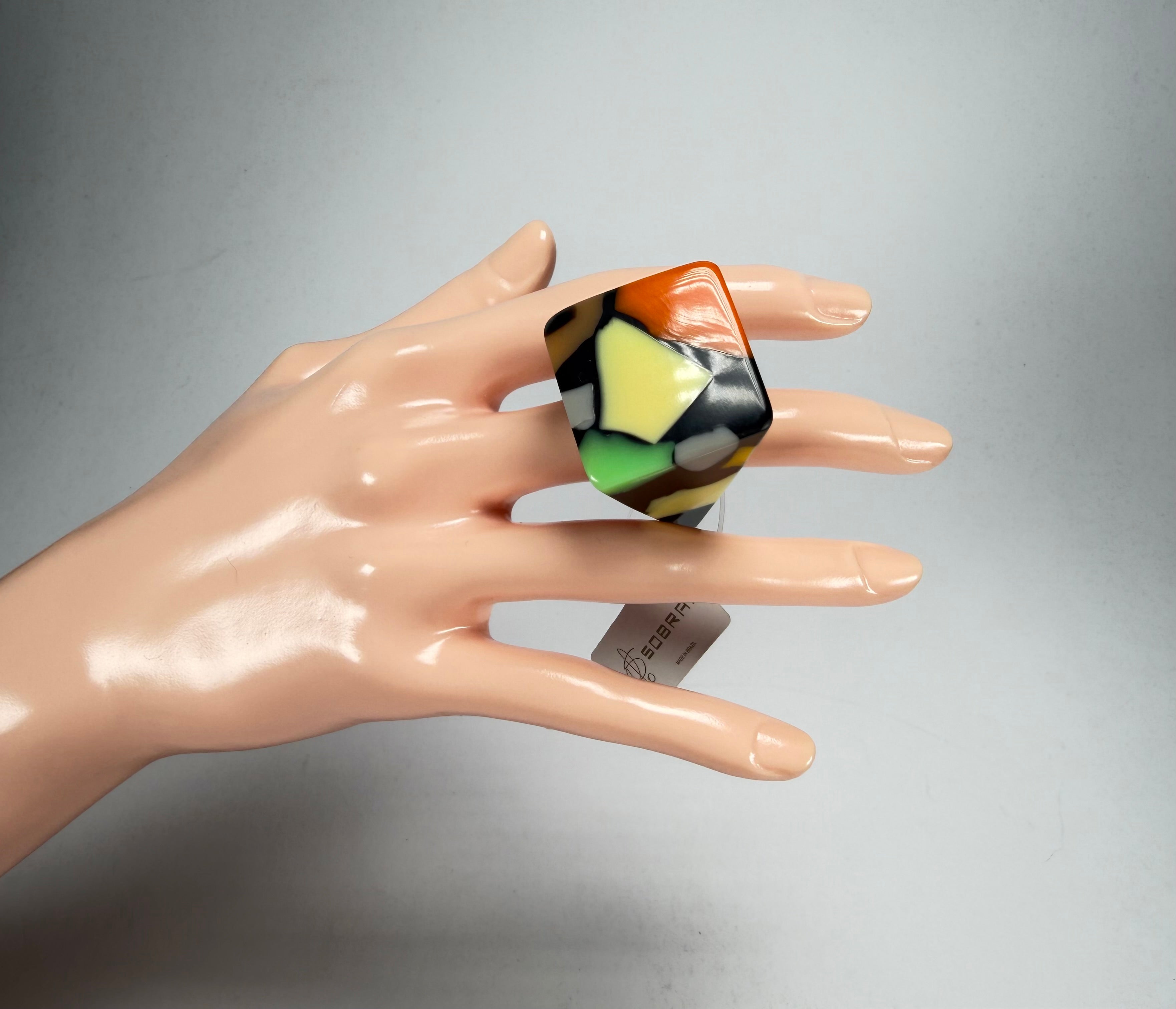 Jackie Brazil "Carre" Art Deco Square Top Resin Ring ( R3082 ) Size UK P / USA 7.5