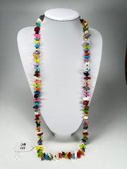 Jackie Brazil "Tribal" Mix Colours Recicled Small Stones Long 100cm Necklace ( N0520 )