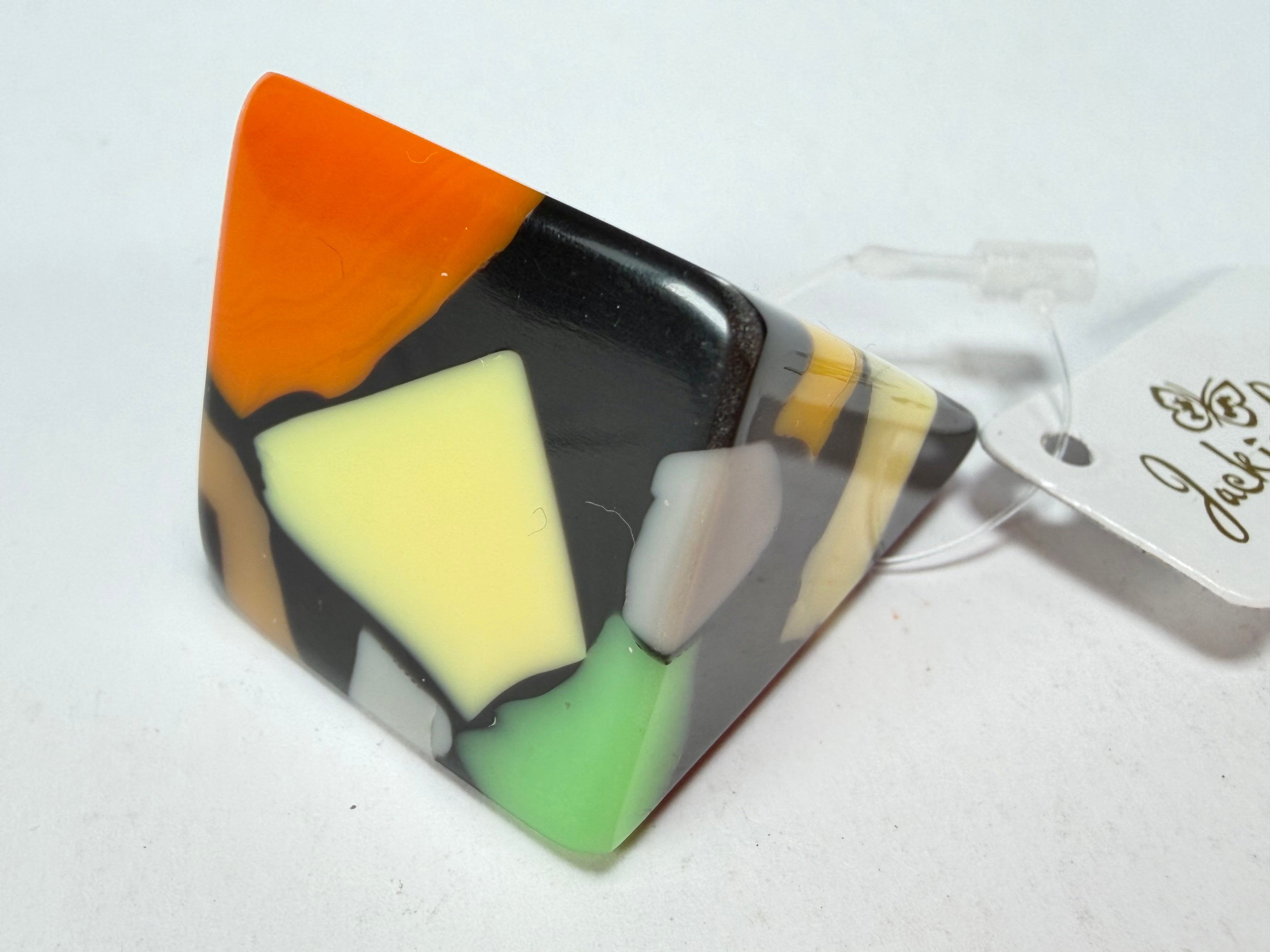 Jackie Brazil "Carre" Art Deco Square Top Resin Ring ( R3082 ) Size UK P / USA 7.5