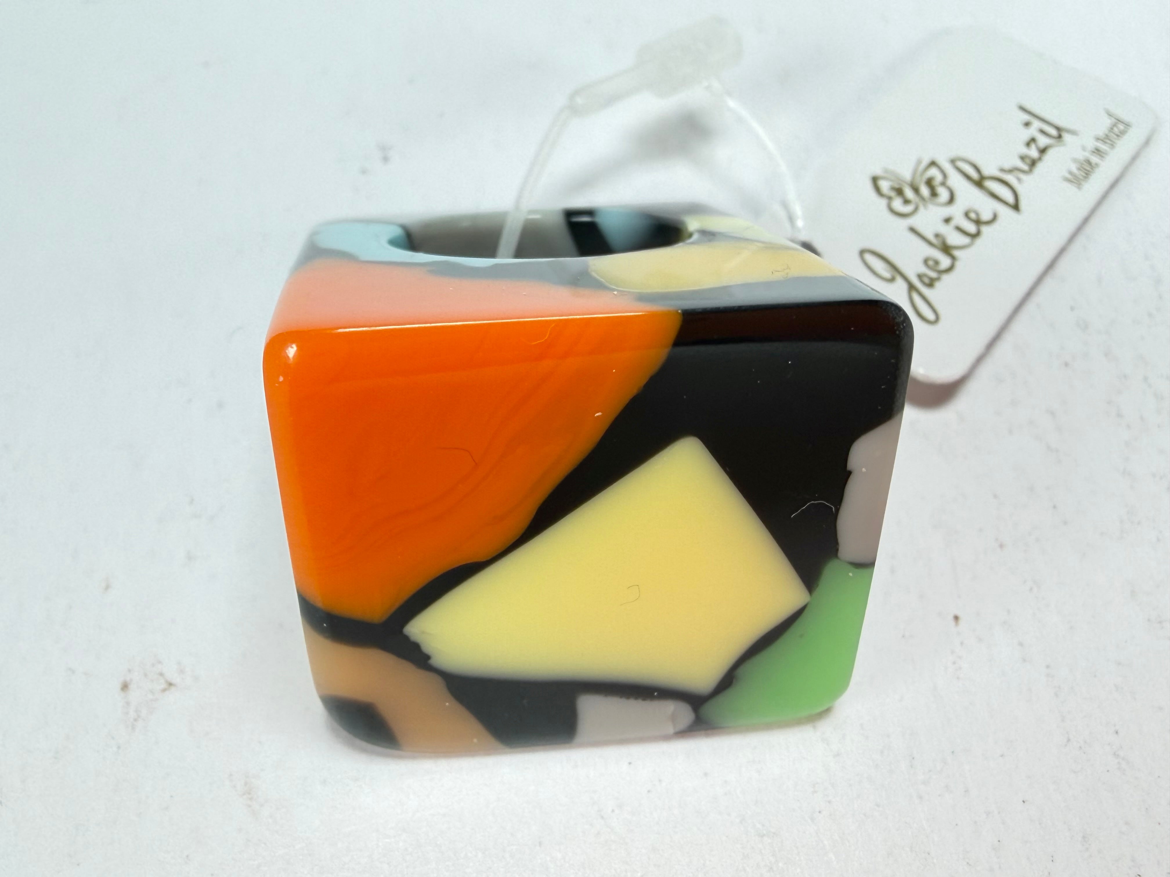 Jackie Brazil "Carre" Art Deco Square Top Resin Ring ( R3082 ) Size UK P / USA 7.5