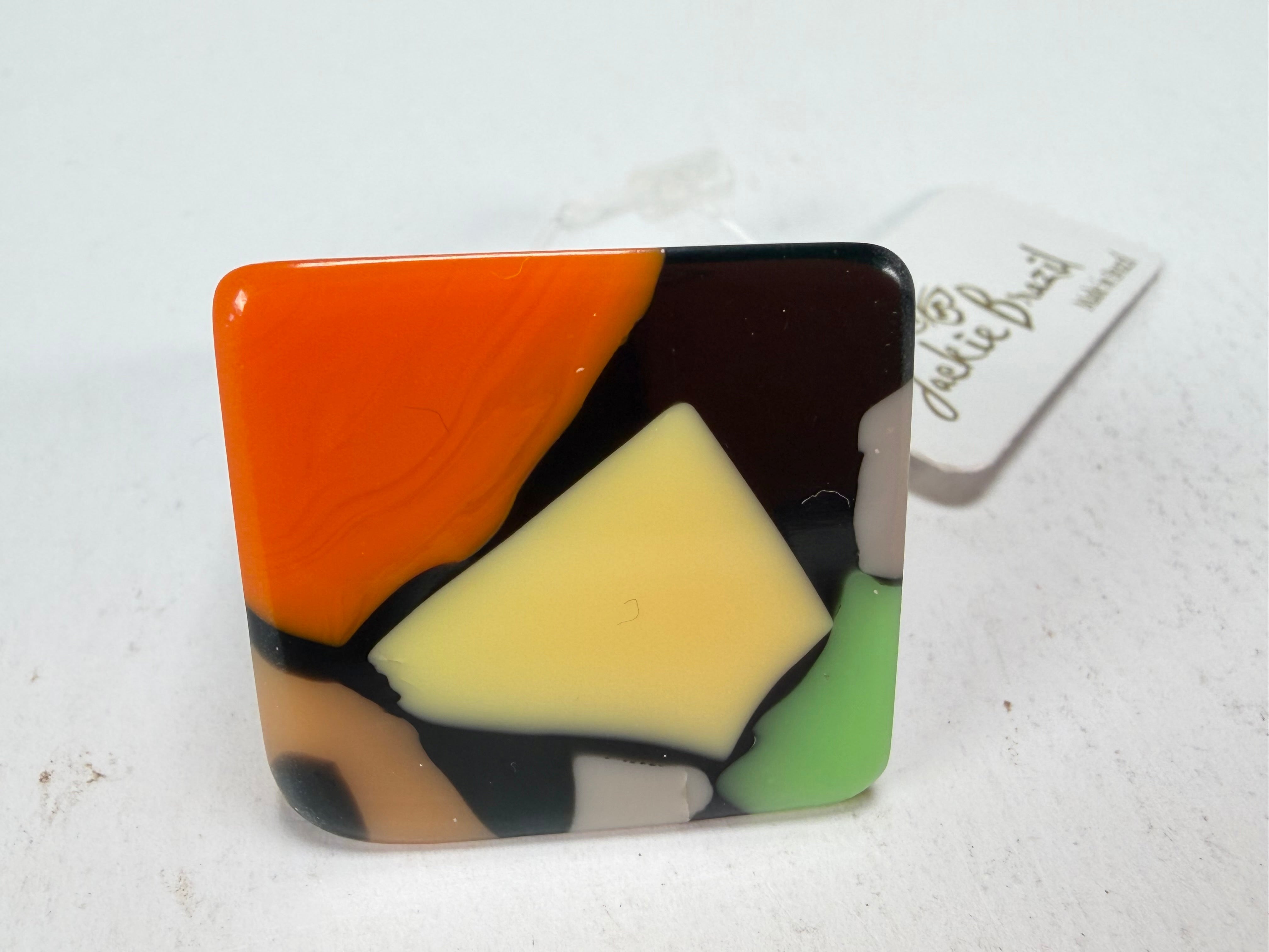 Jackie Brazil "Carre" Art Deco Square Top Resin Ring ( R3082 ) Size UK P / USA 7.5