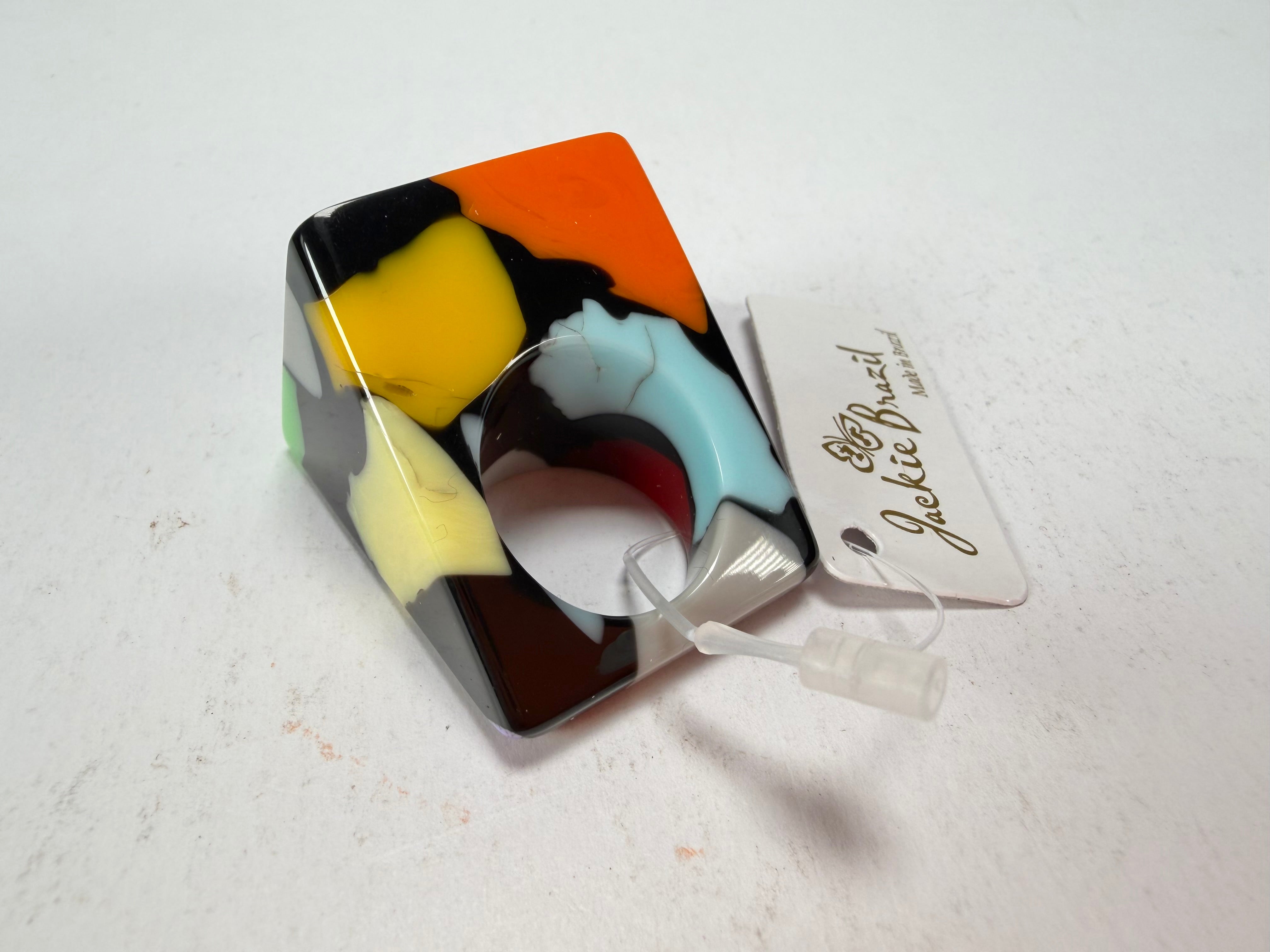 Jackie Brazil "Carre" Art Deco Square Top Resin Ring ( R3082 ) Size UK P / USA 7.5