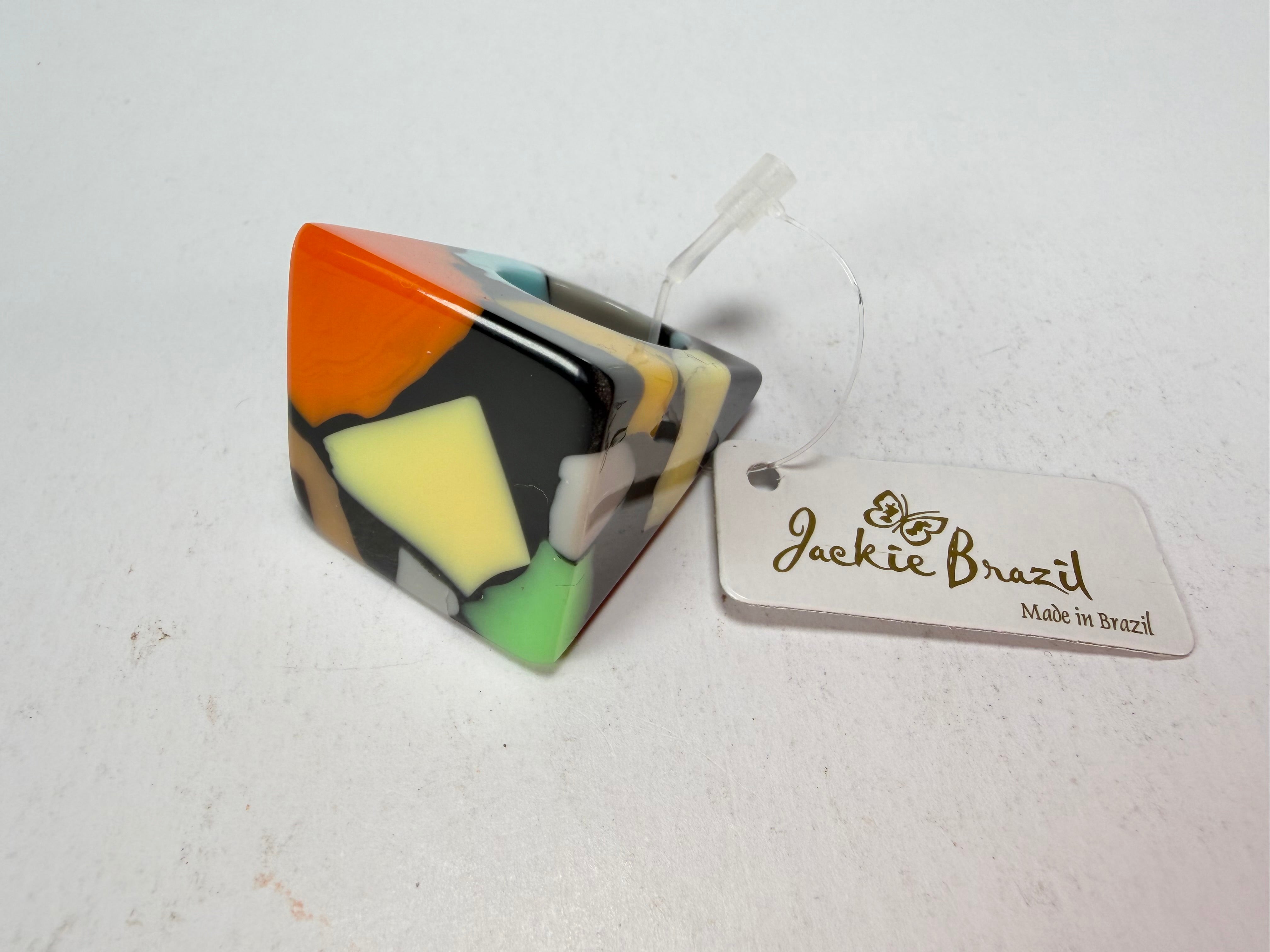 Jackie Brazil "Carre" Art Deco Square Top Resin Ring ( R3082 ) Size UK P / USA 7.5