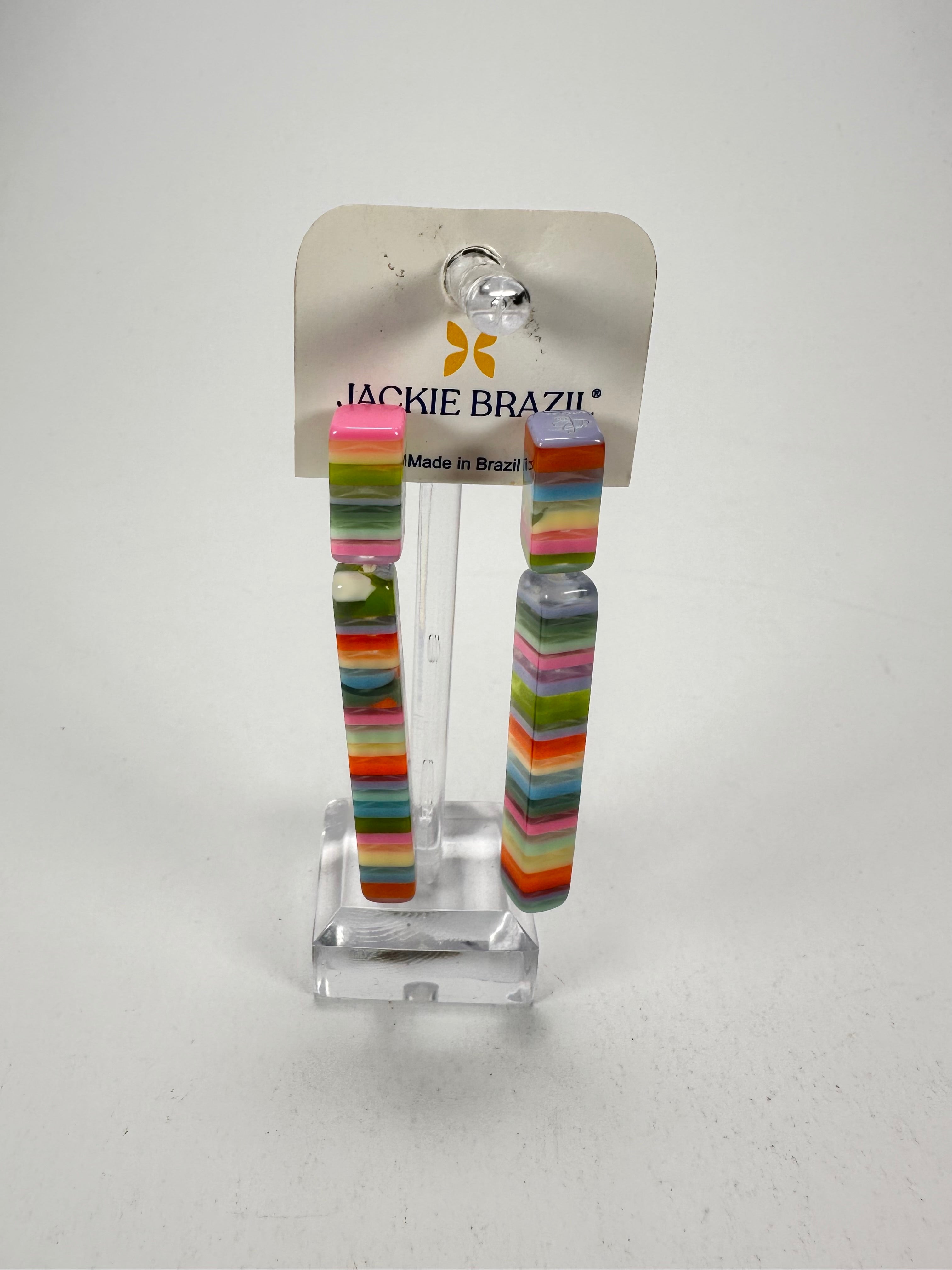 Jackie Brazil "Clarissa" Liquorice Spring Mix Thin Rectangle Resin Earrings ( E2452 )