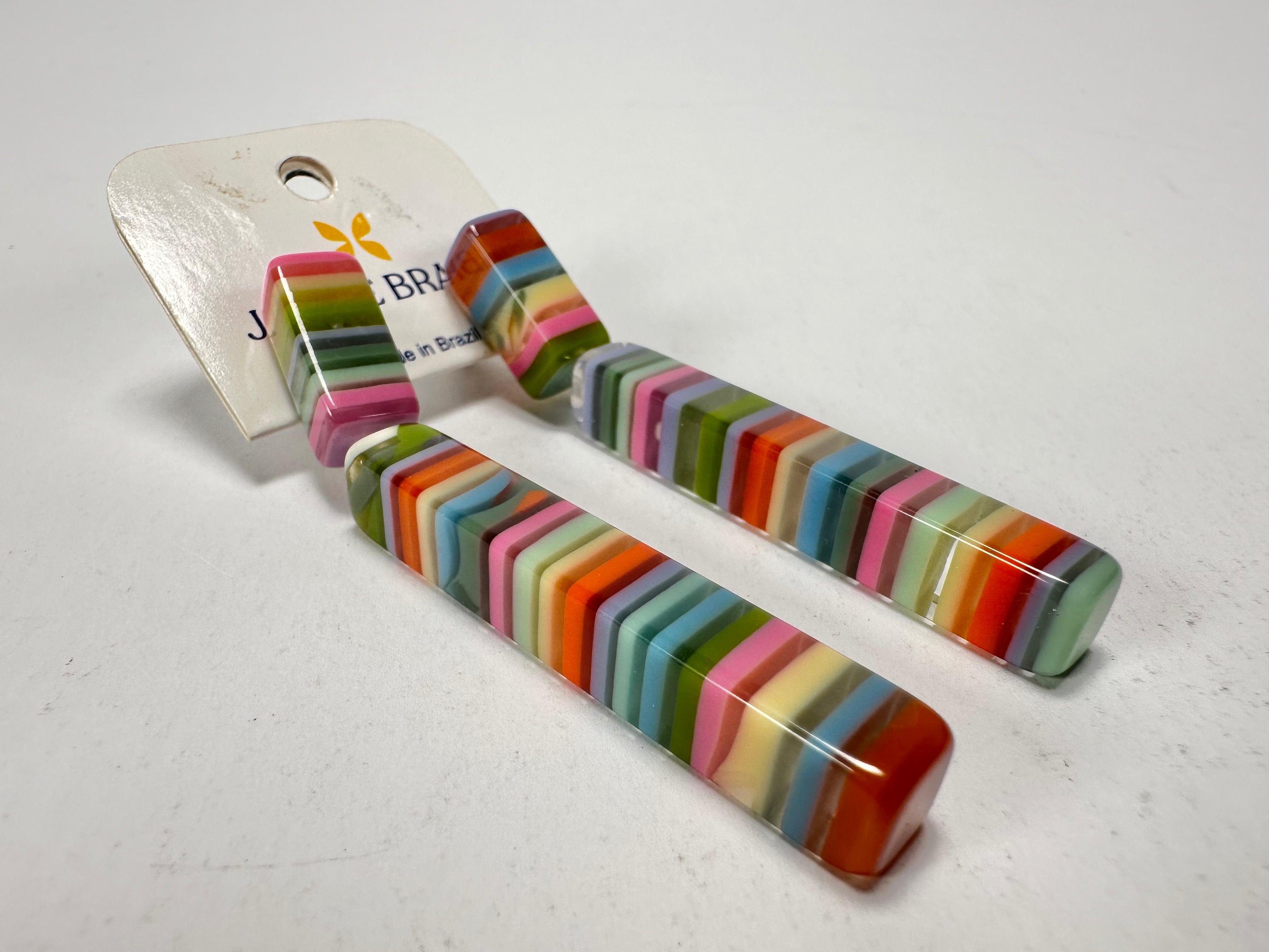 Jackie Brazil "Clarissa" Liquorice Spring Mix Thin Rectangle Resin Earrings ( E2452 )