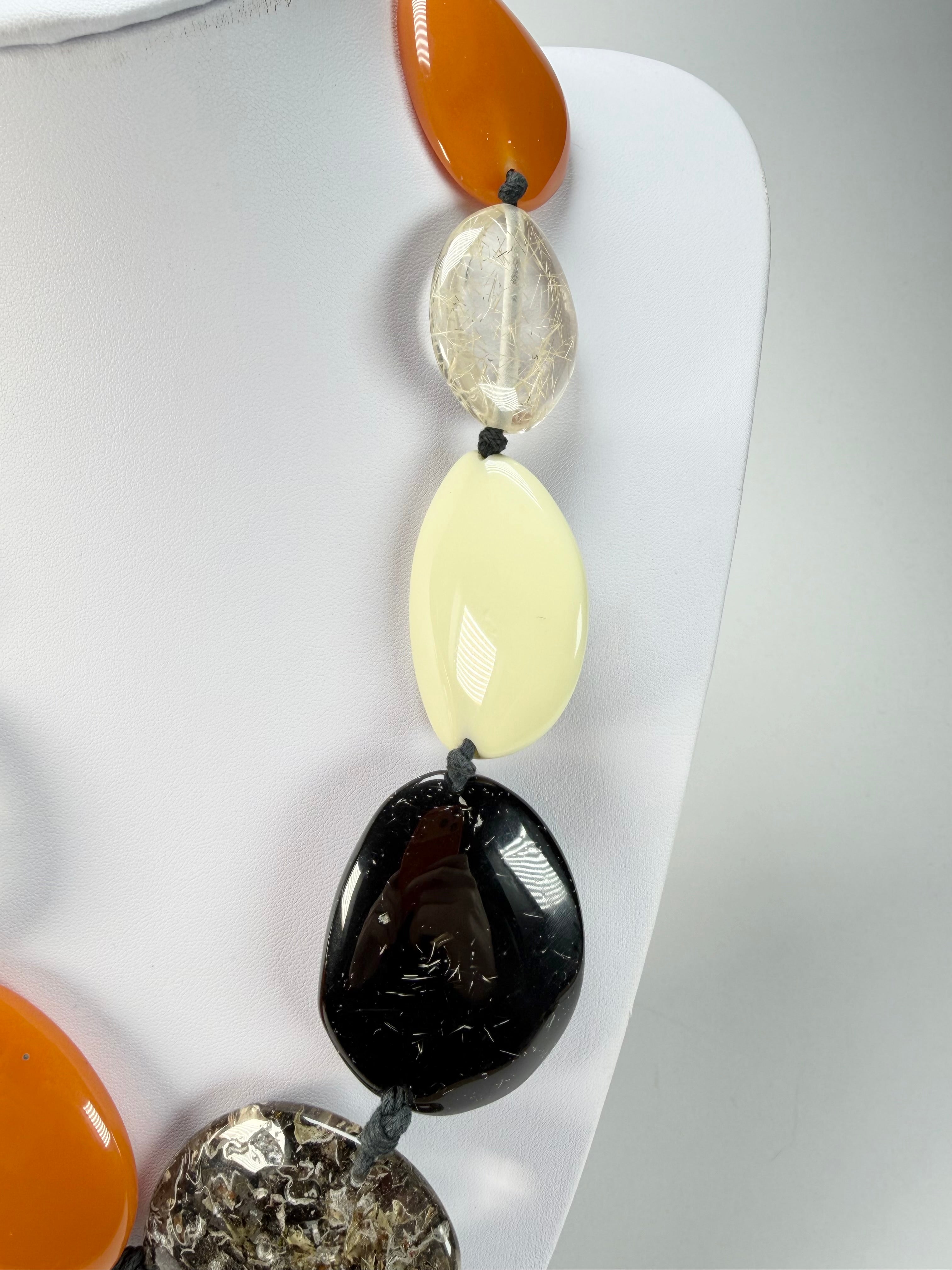 Jackie Brazil "Seasons Mix" Long Flat Riverstones 65cm Necklace ( N3700 )