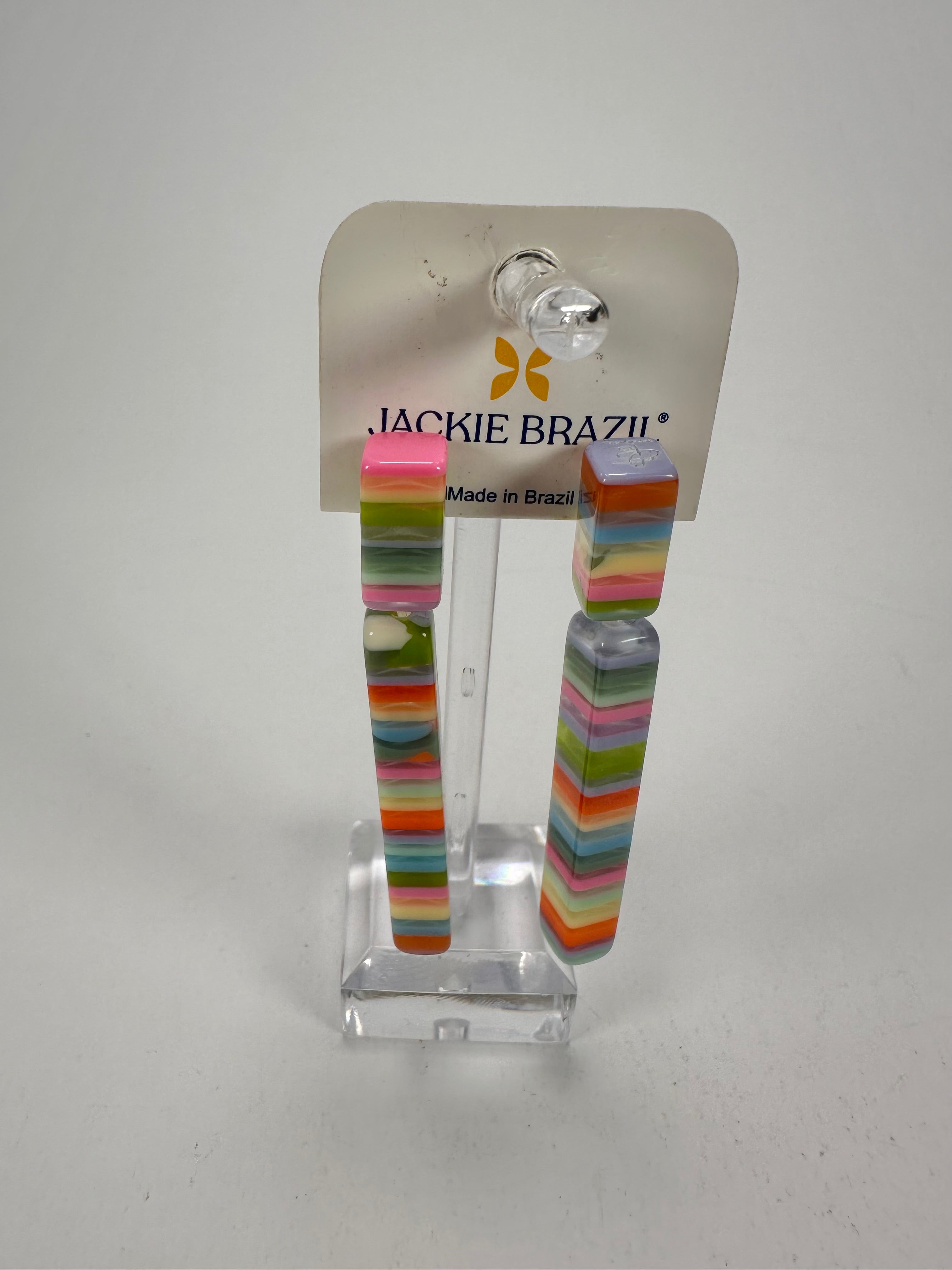 Jackie Brazil "Clarissa" Liquorice Spring Mix Thin Rectangle Resin Earrings ( E2452 )