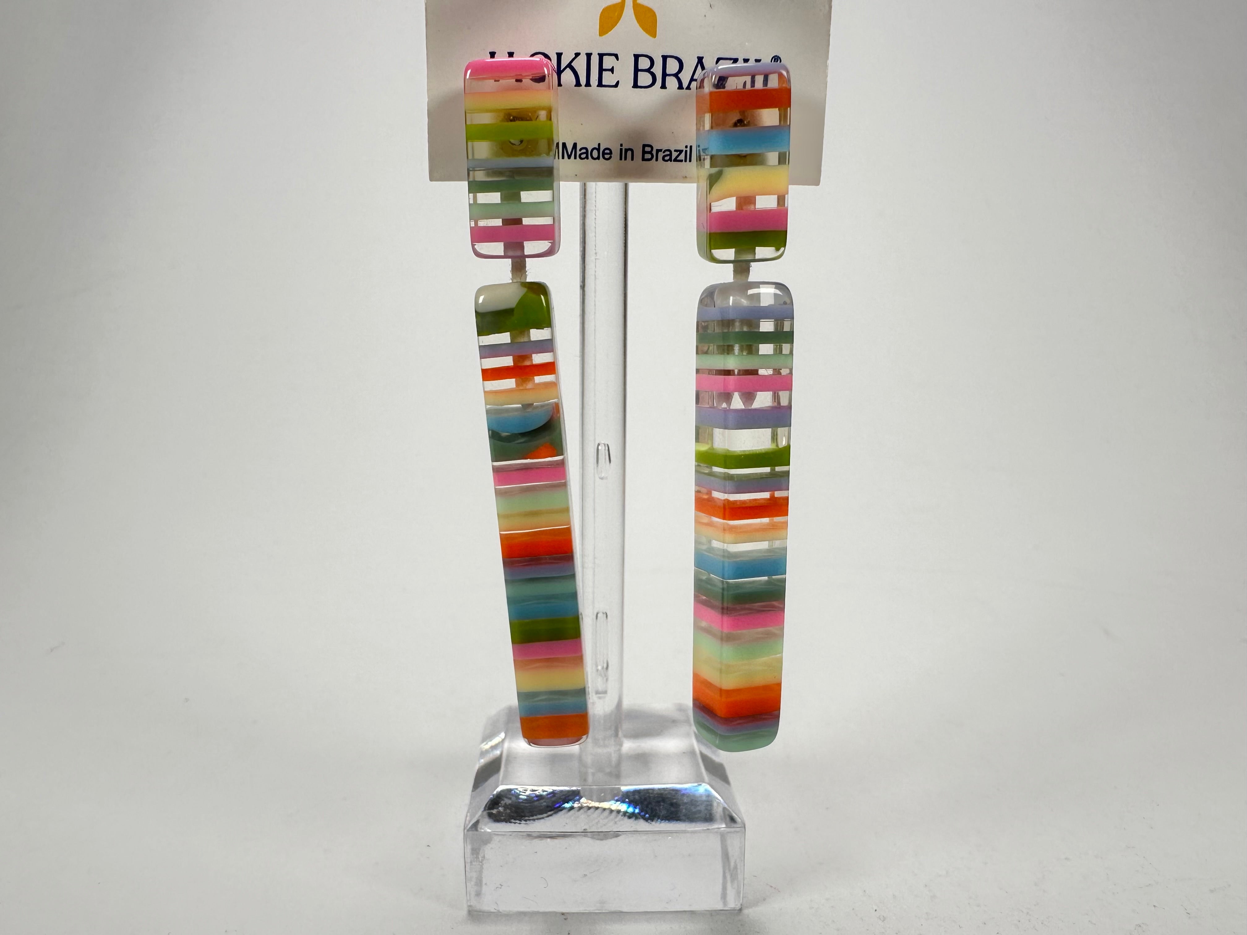 Jackie Brazil "Clarissa" Liquorice Spring Mix Thin Rectangle Resin Earrings ( E2452 )