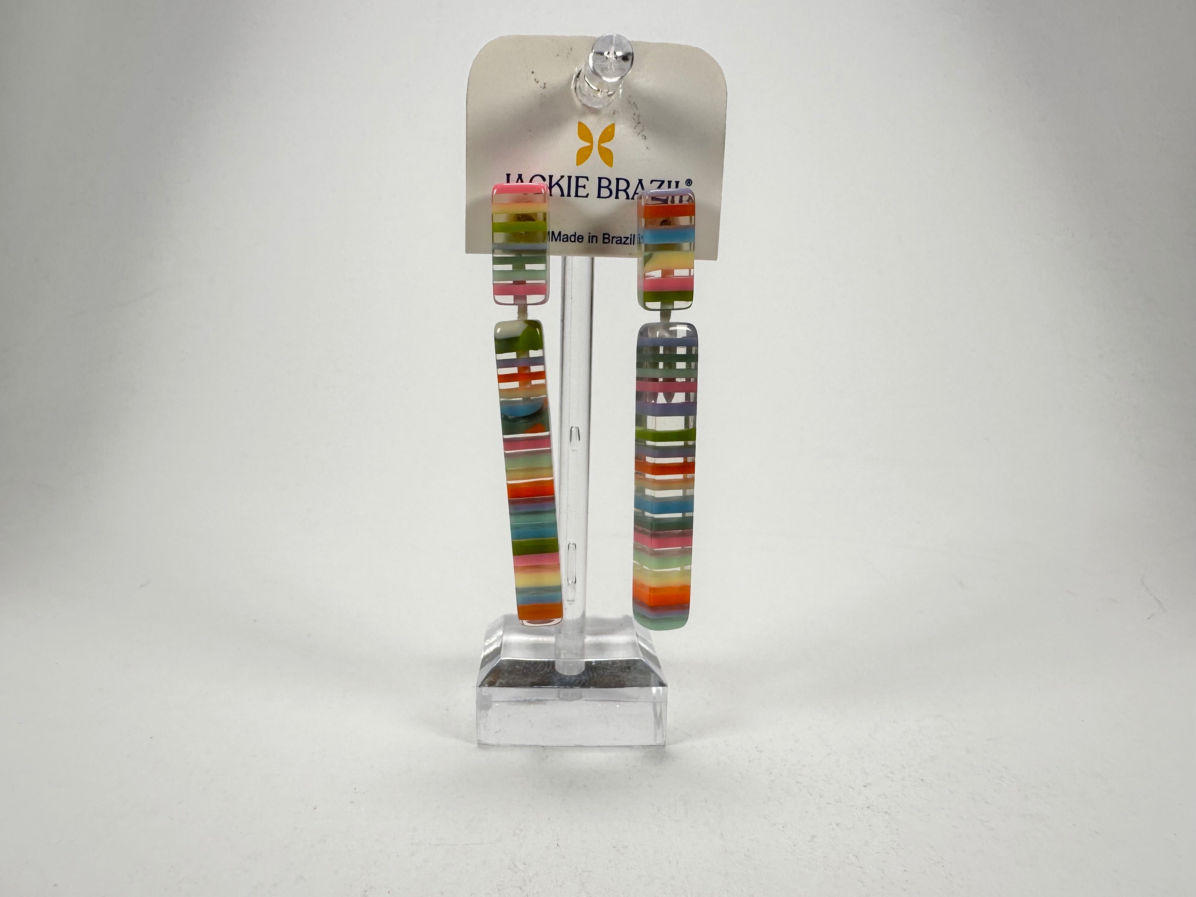 Jackie Brazil "Clarissa" Liquorice Spring Mix Thin Rectangle Resin Earrings ( E2452 )