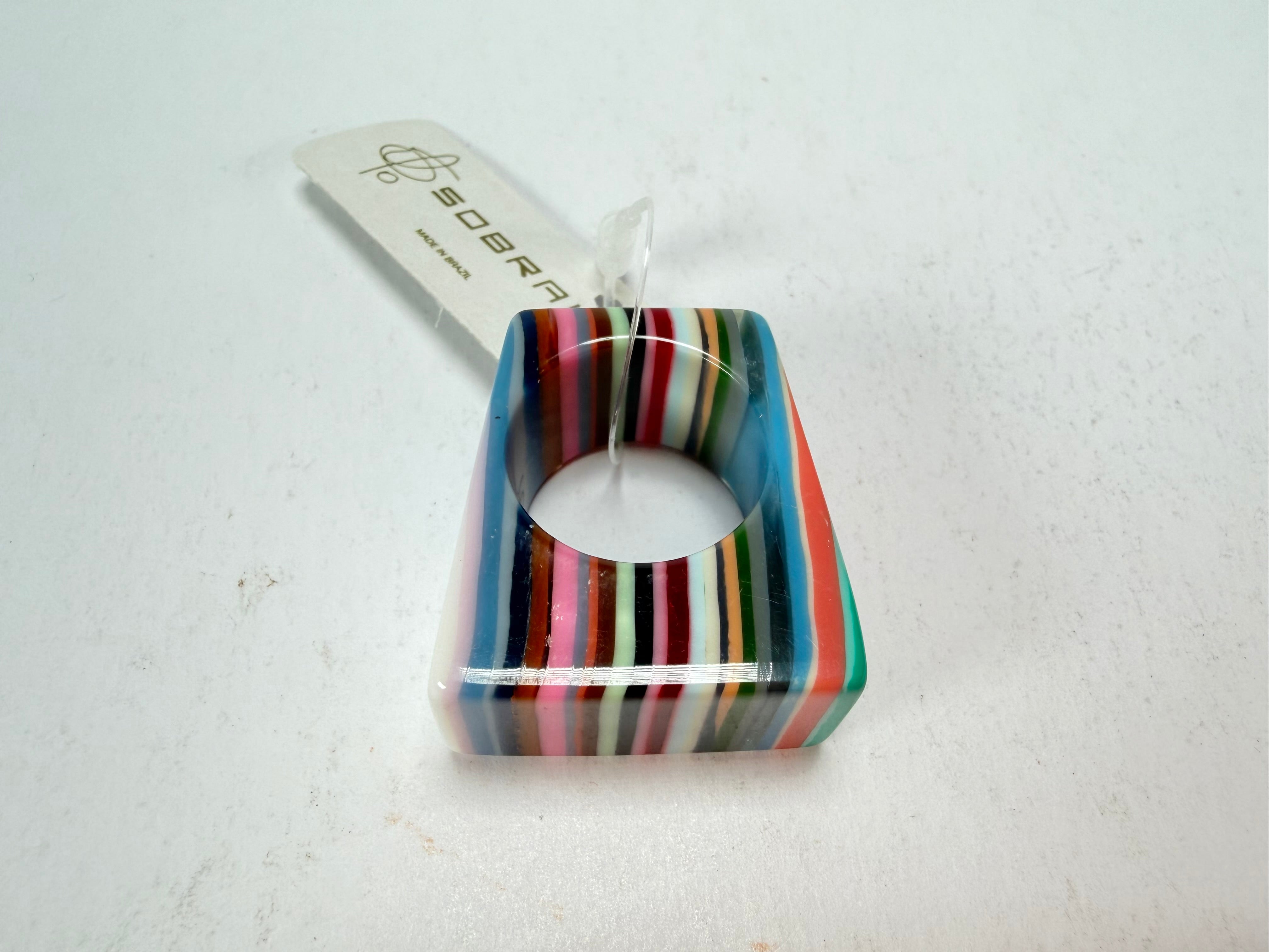 Jackie Brazil "Leda" Liquorice Allsorts Pop Art Colour Mix Resin Ring ( R2269 ) UK P / USA 7.5