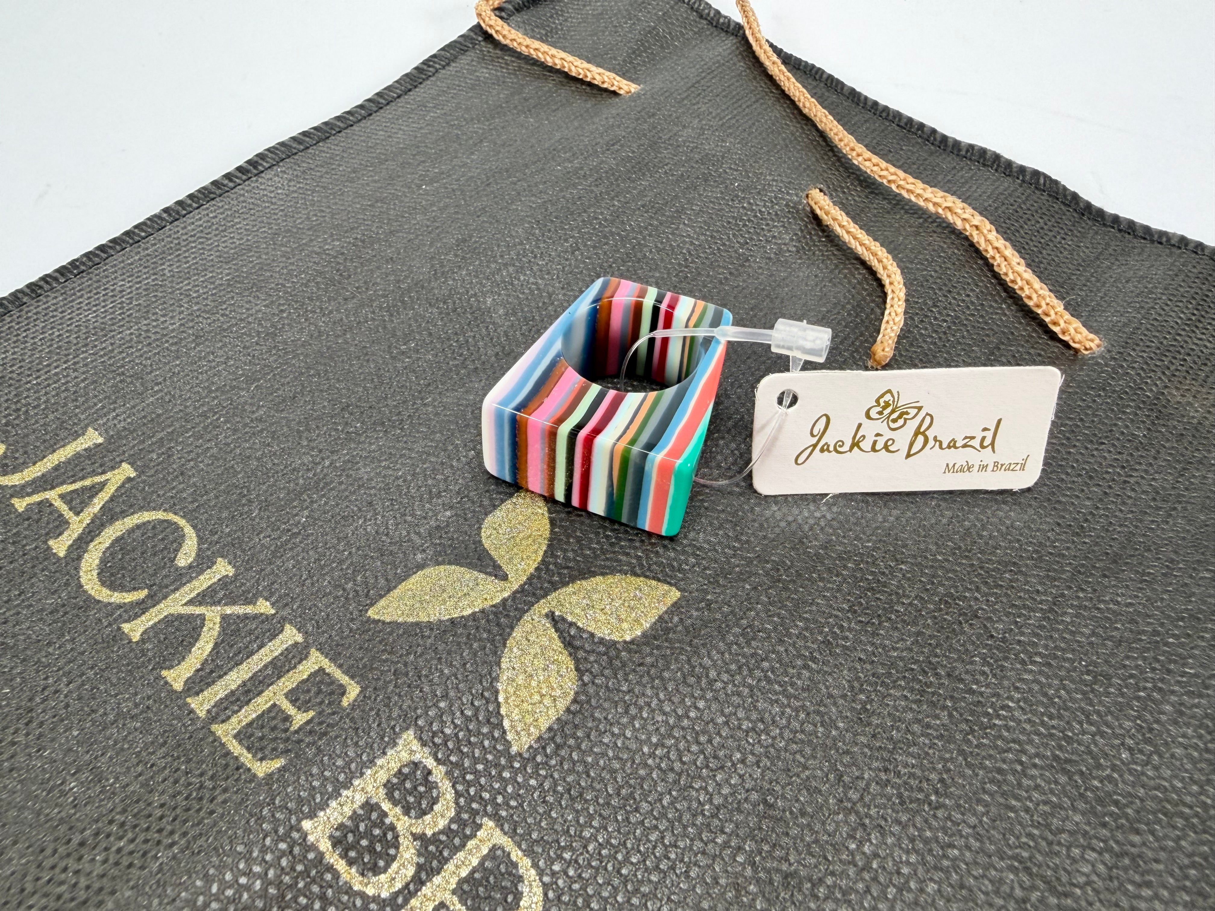 Jackie Brazil "Leda" Liquorice Allsorts Pop Art Colour Mix Resin Ring ( R2269 ) UK P / USA 7.5