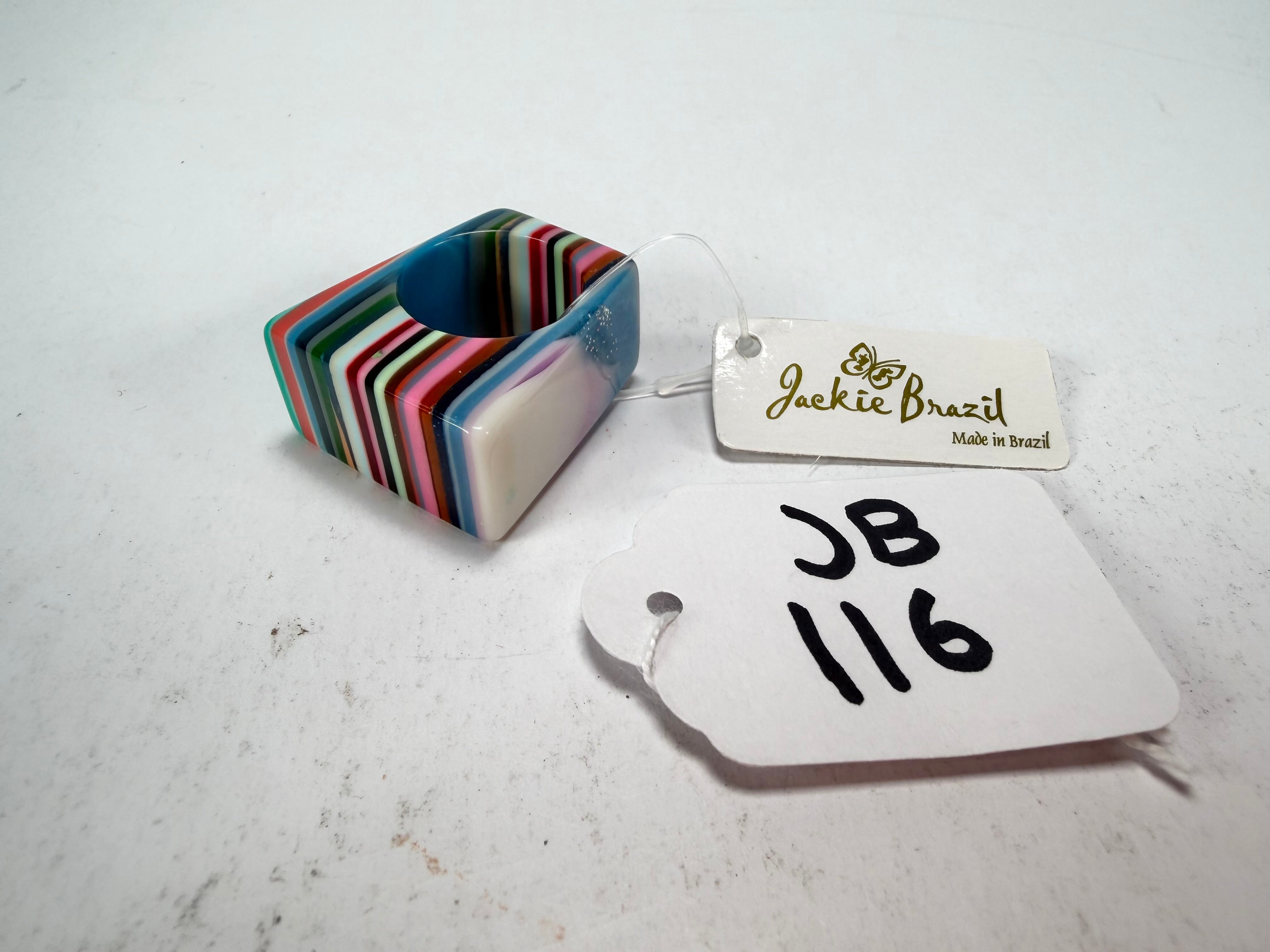 Jackie Brazil "Leda" Liquorice Allsorts Pop Art Colour Mix Resin Ring ( R2269 ) UK P / USA 7.5