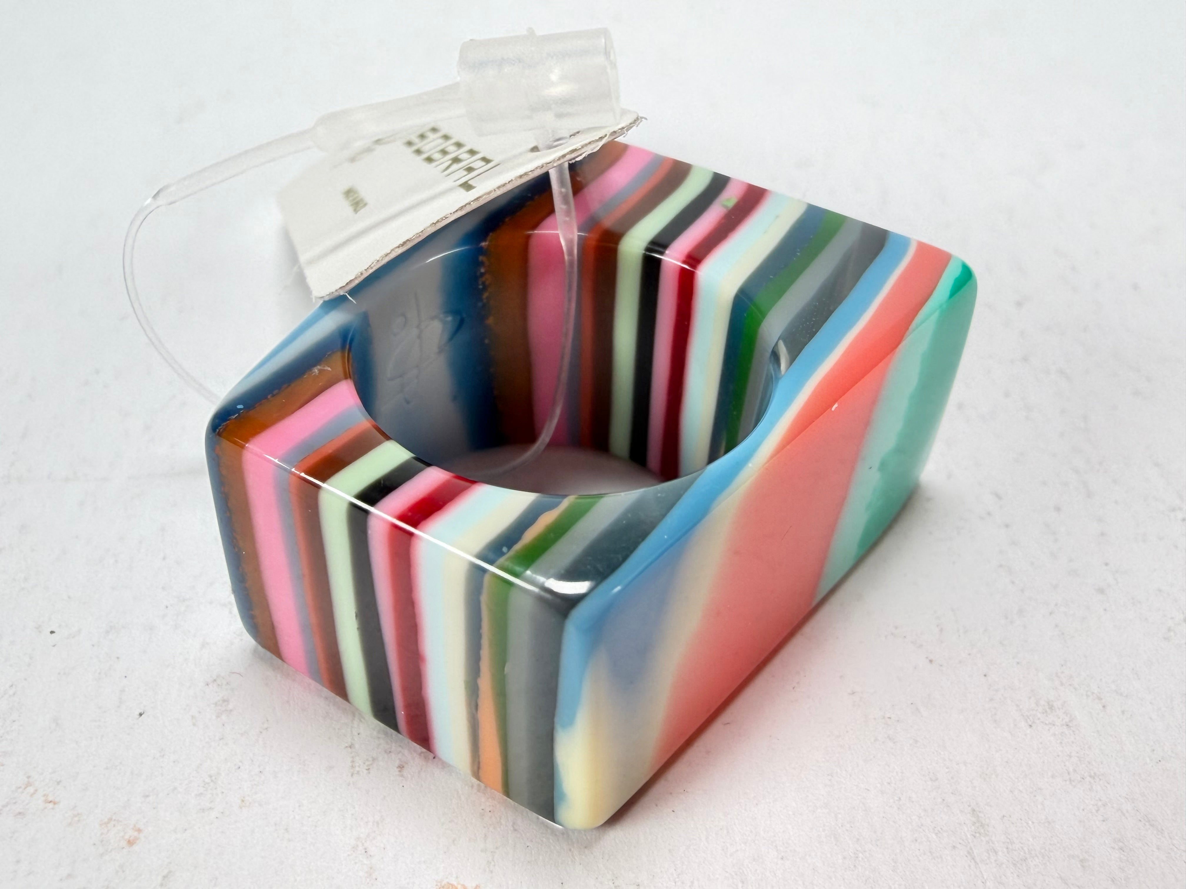 Jackie Brazil "Leda" Liquorice Allsorts Pop Art Colour Mix Resin Ring ( R2269 ) UK P / USA 7.5