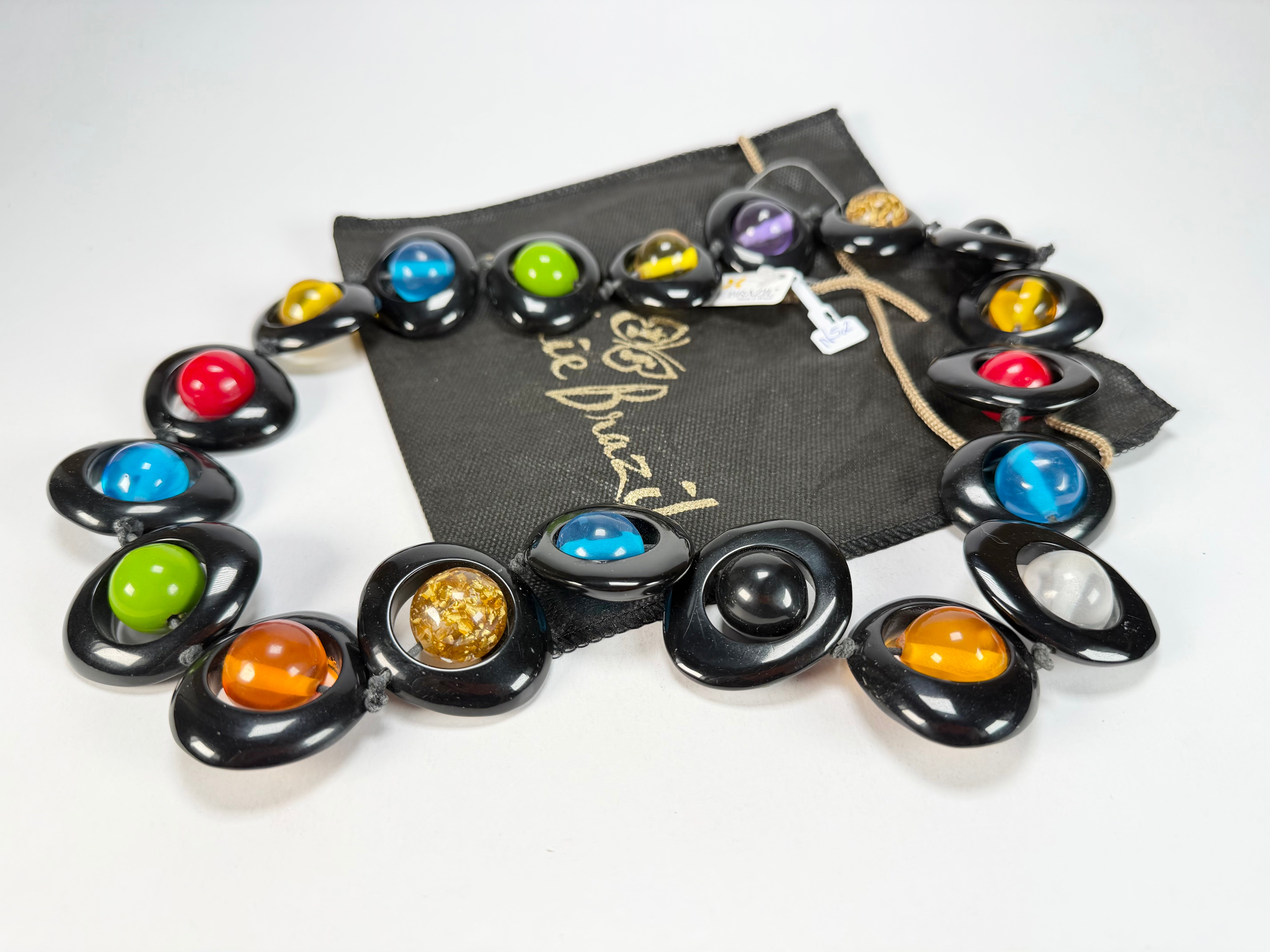 Jackie Brazil "Saturn" Black & Transparent Summer Mix Disc & Ball Long 75cm Necklace ( N0052 )