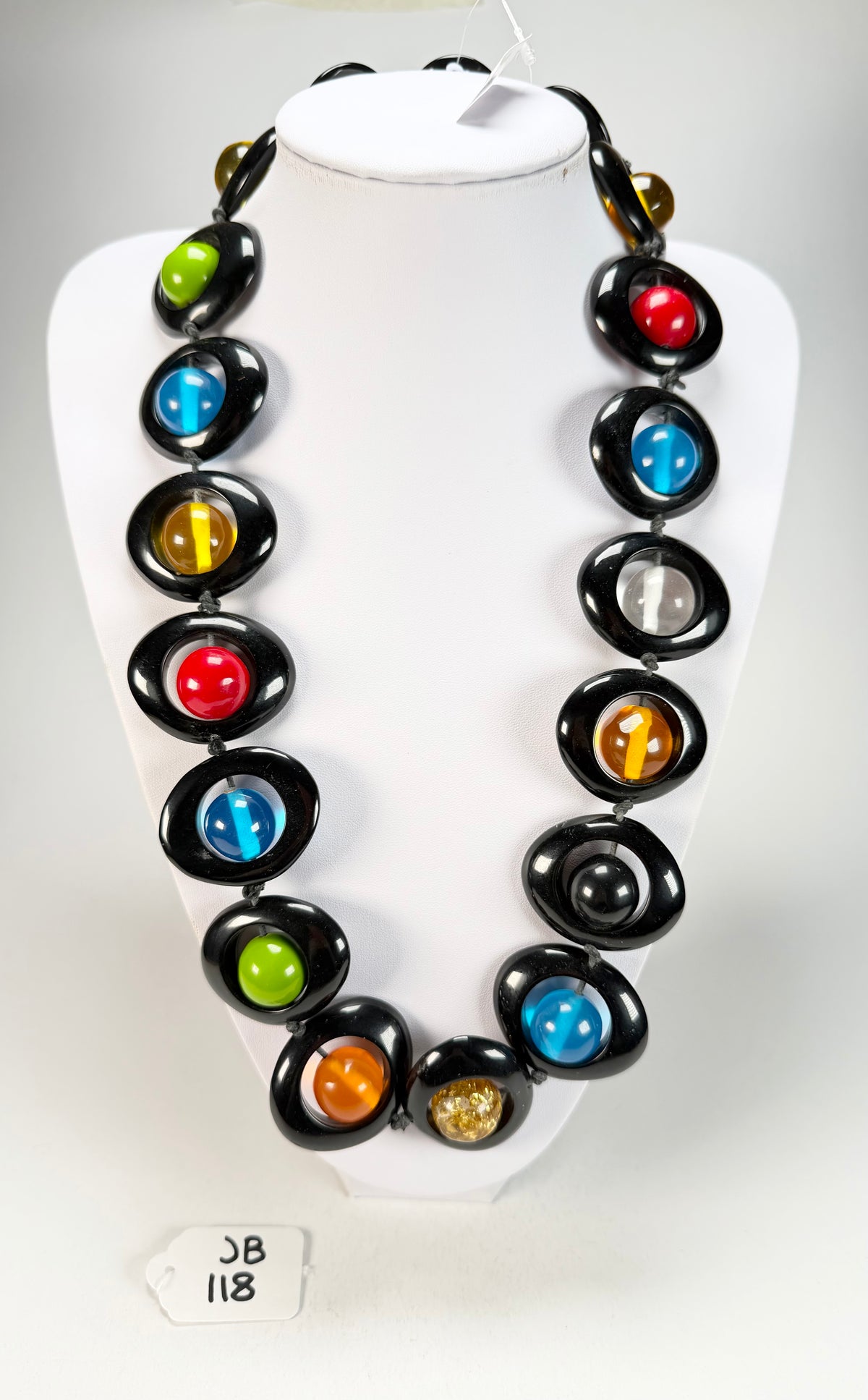 Jackie Brazil "Saturn" Black & Transparent Summer Mix Disc & Ball Long 75cm Necklace ( N0052 )