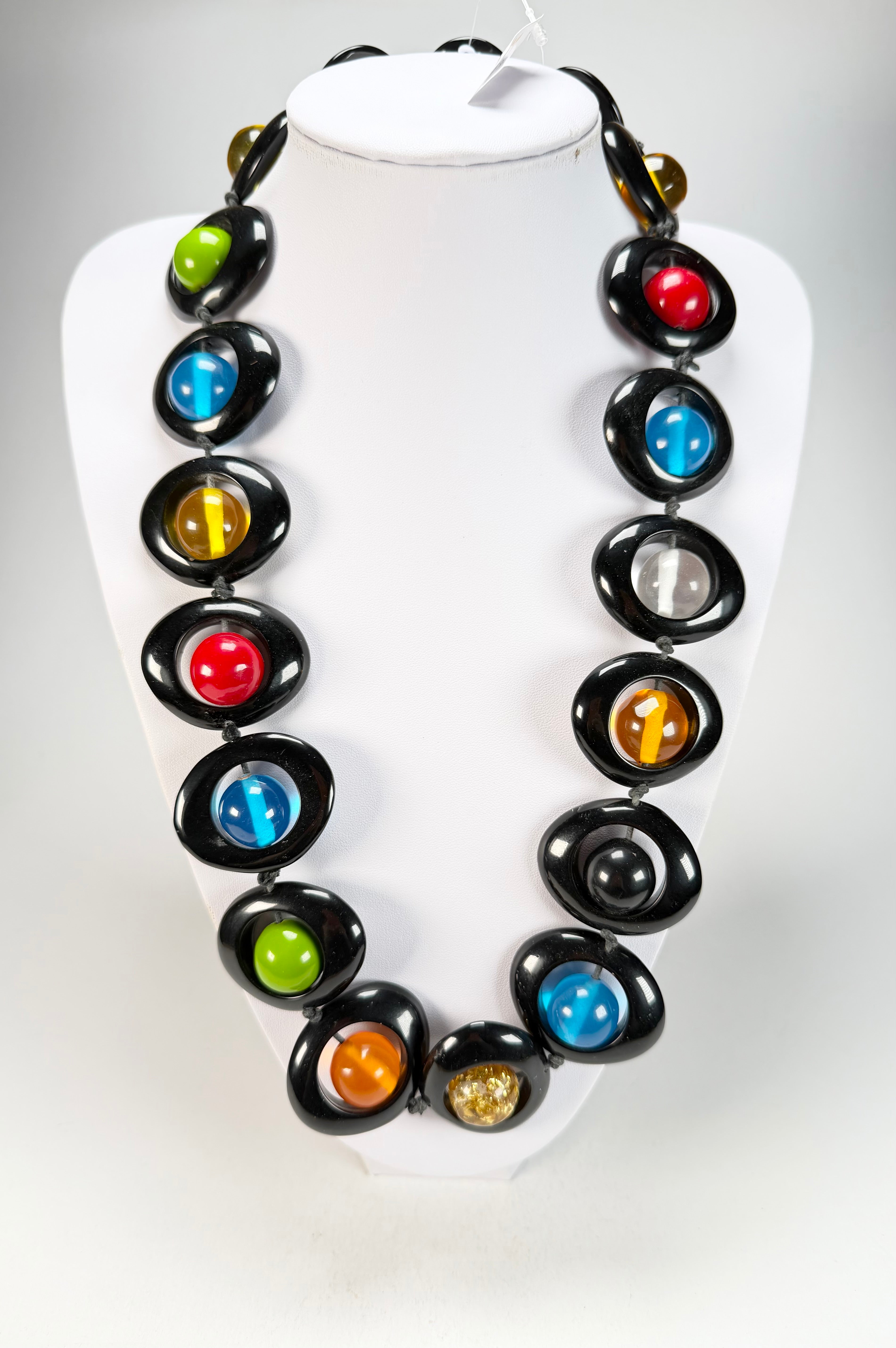 Jackie Brazil "Saturn" Black & Transparent Summer Mix Disc & Ball Long 75cm Necklace ( N0052 )