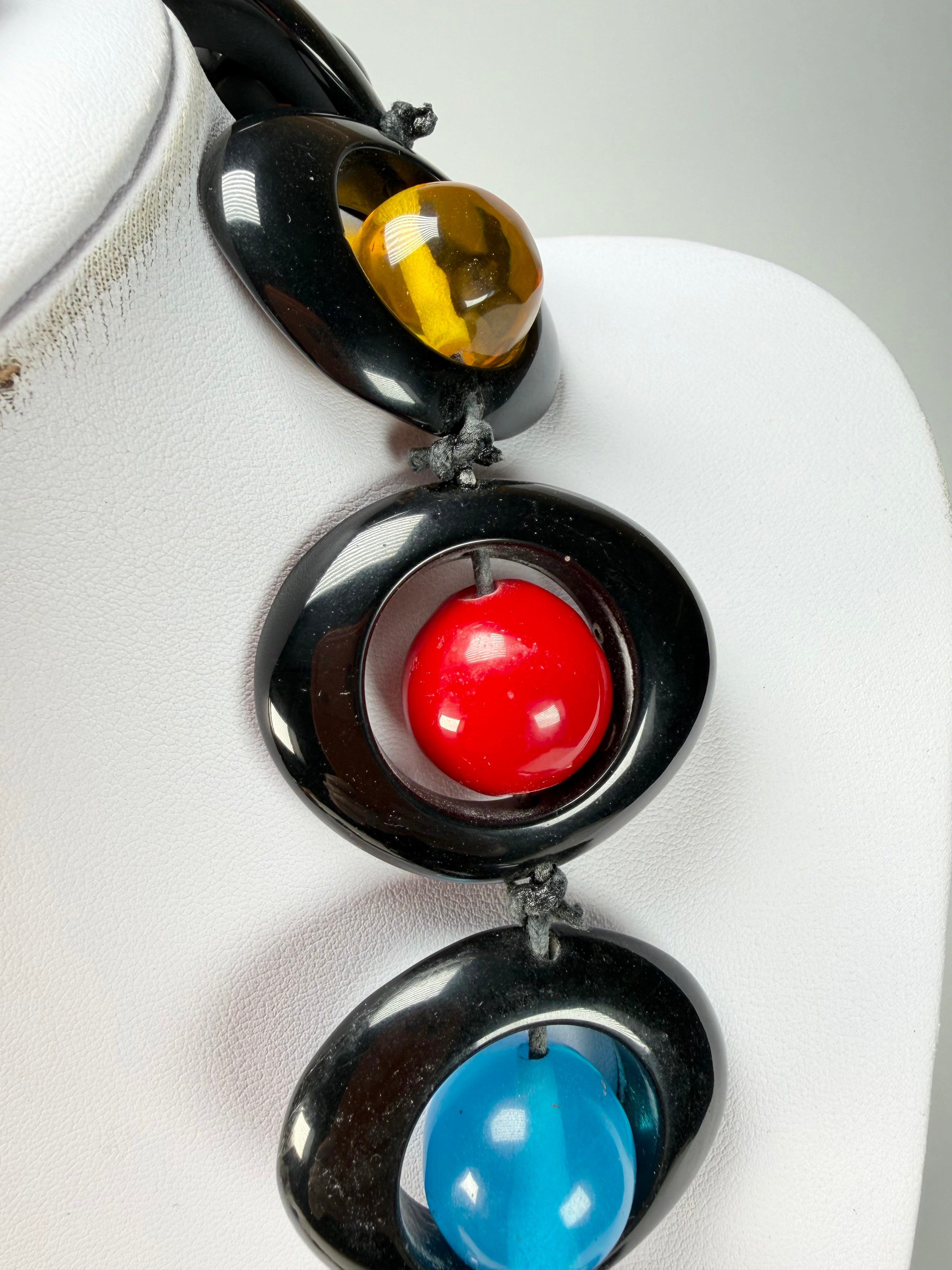 Jackie Brazil "Saturn" Black & Transparent Summer Mix Disc & Ball Long 75cm Necklace ( N0052 )