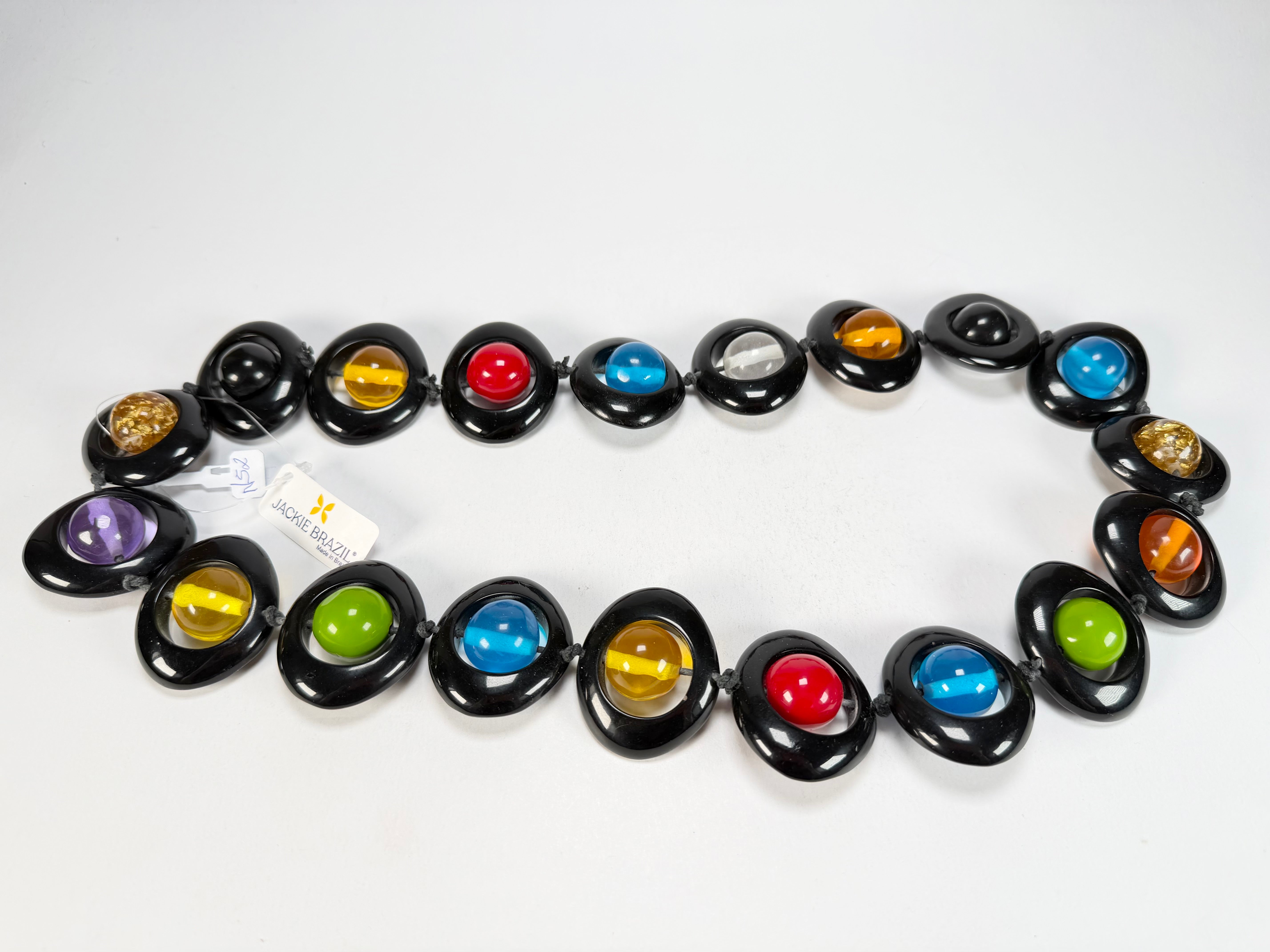 Jackie Brazil "Saturn" Black & Transparent Summer Mix Disc & Ball Long 75cm Necklace ( N0052 )