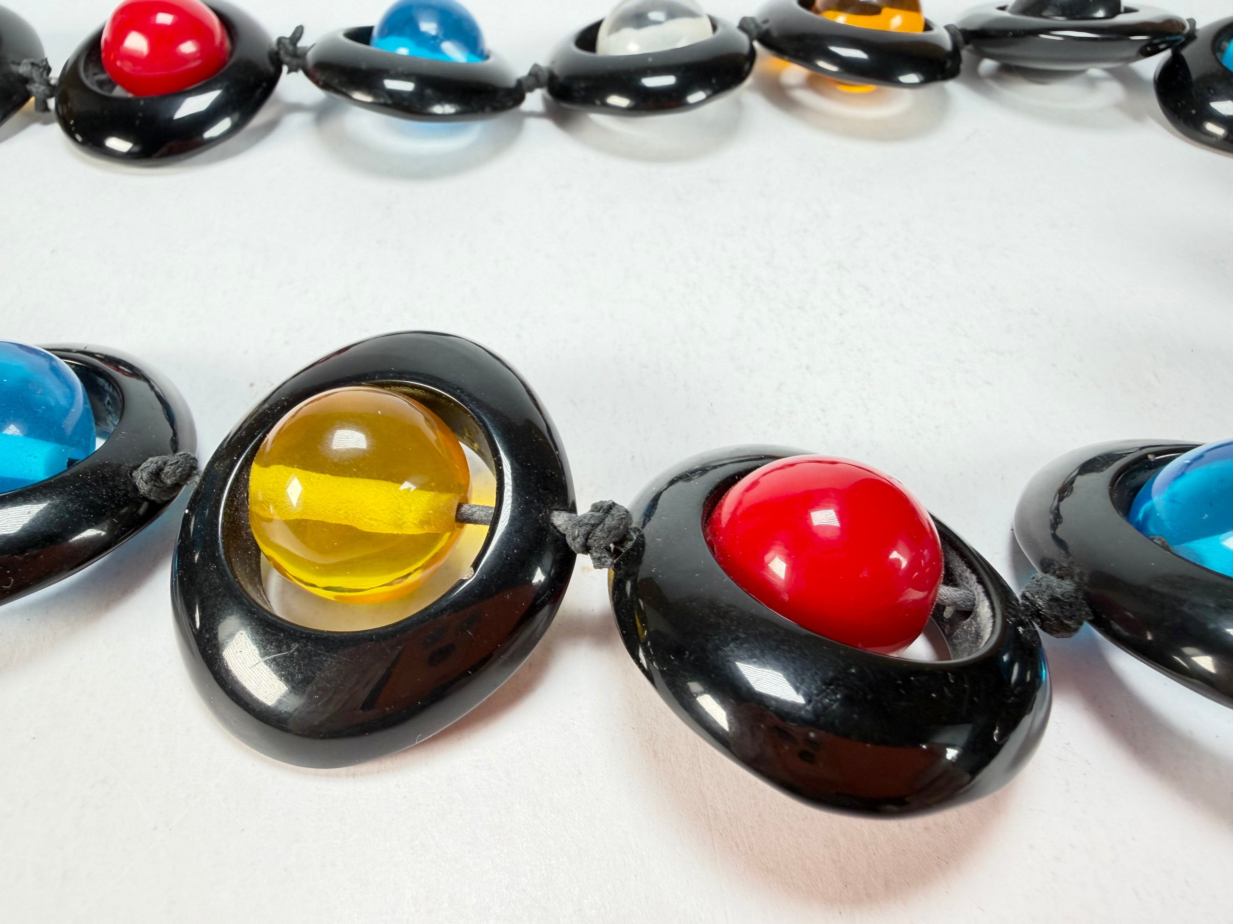 Jackie Brazil "Saturn" Black & Transparent Summer Mix Disc & Ball Long 75cm Necklace ( N0052 )