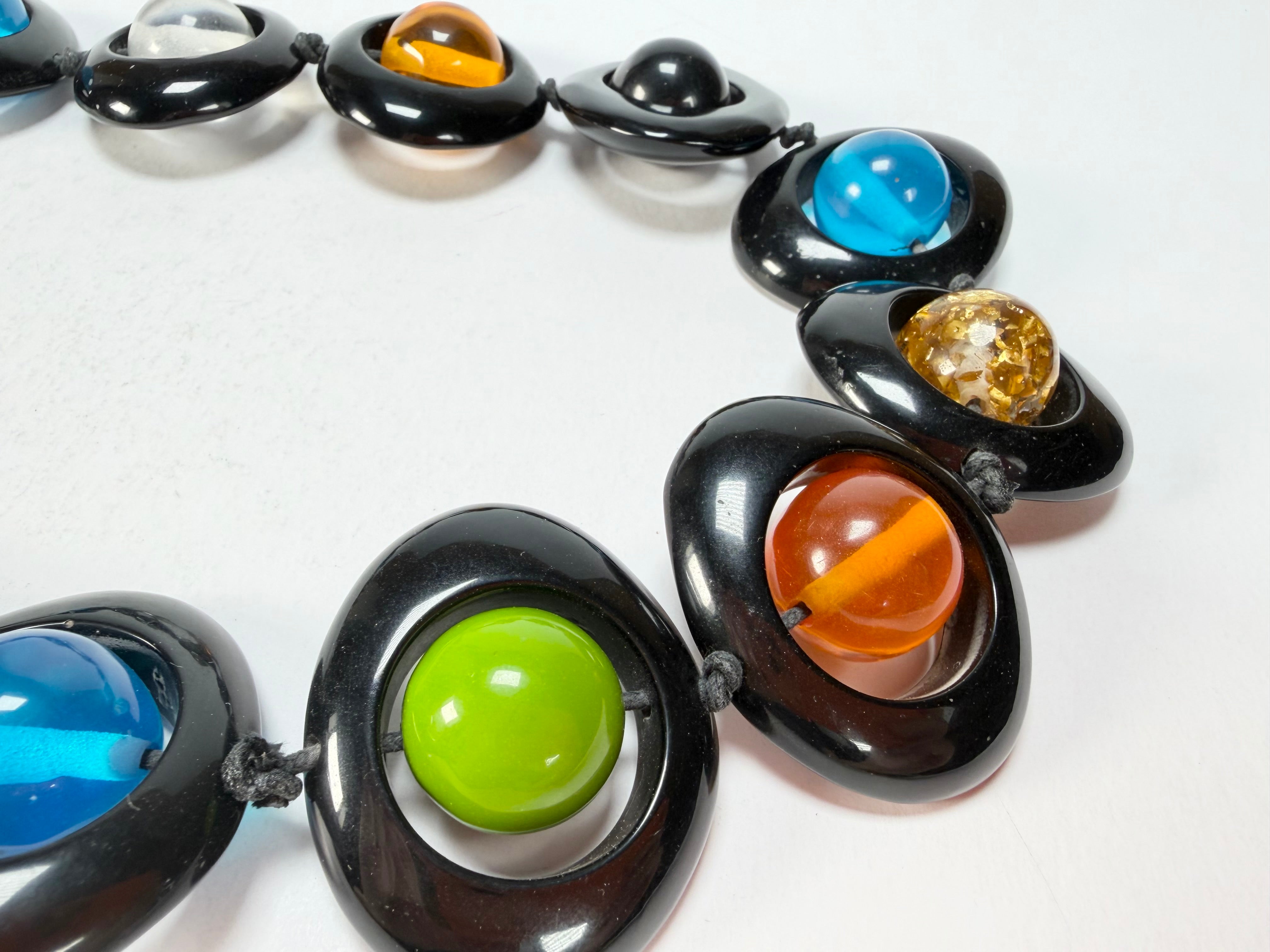 Jackie Brazil "Saturn" Black & Transparent Summer Mix Disc & Ball Long 75cm Necklace ( N0052 )