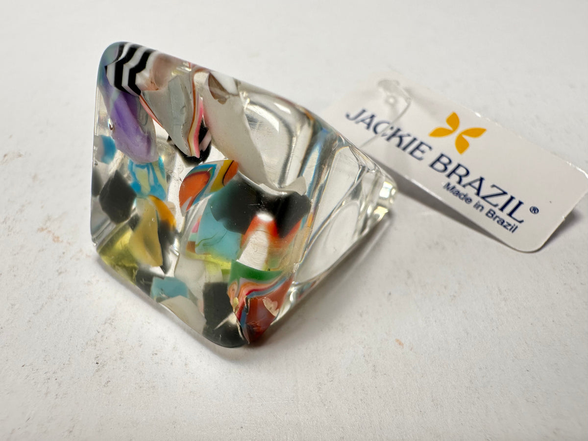 Jackie Brazil "Cascade" Large Square Resin Ring ( R1715 ) Size UK O / USA 7