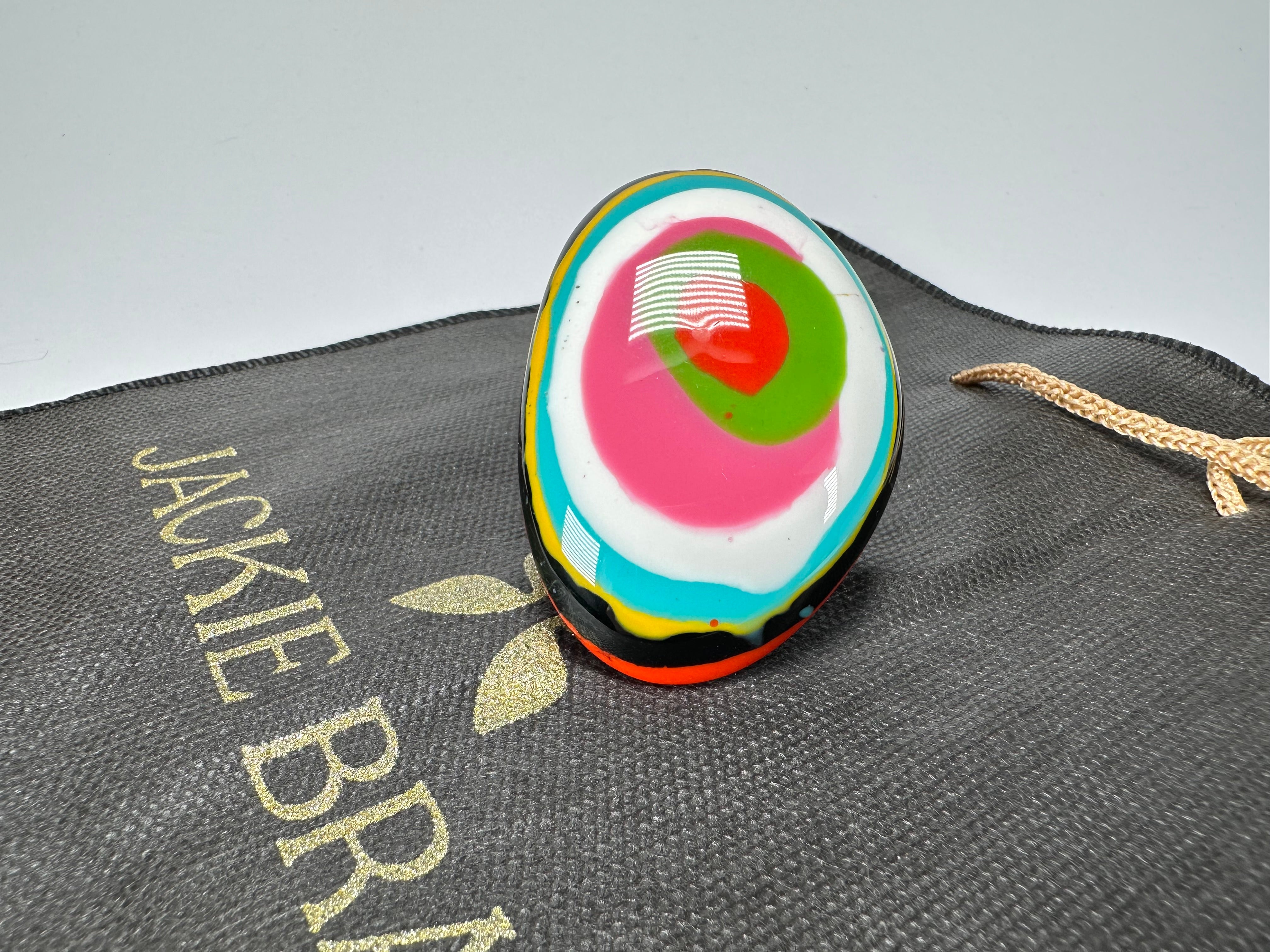 Jackie Brazil "Large Riverstone" Kandinsky Flat Oval Ring ( R3625 ) Size UK- U / US- 10