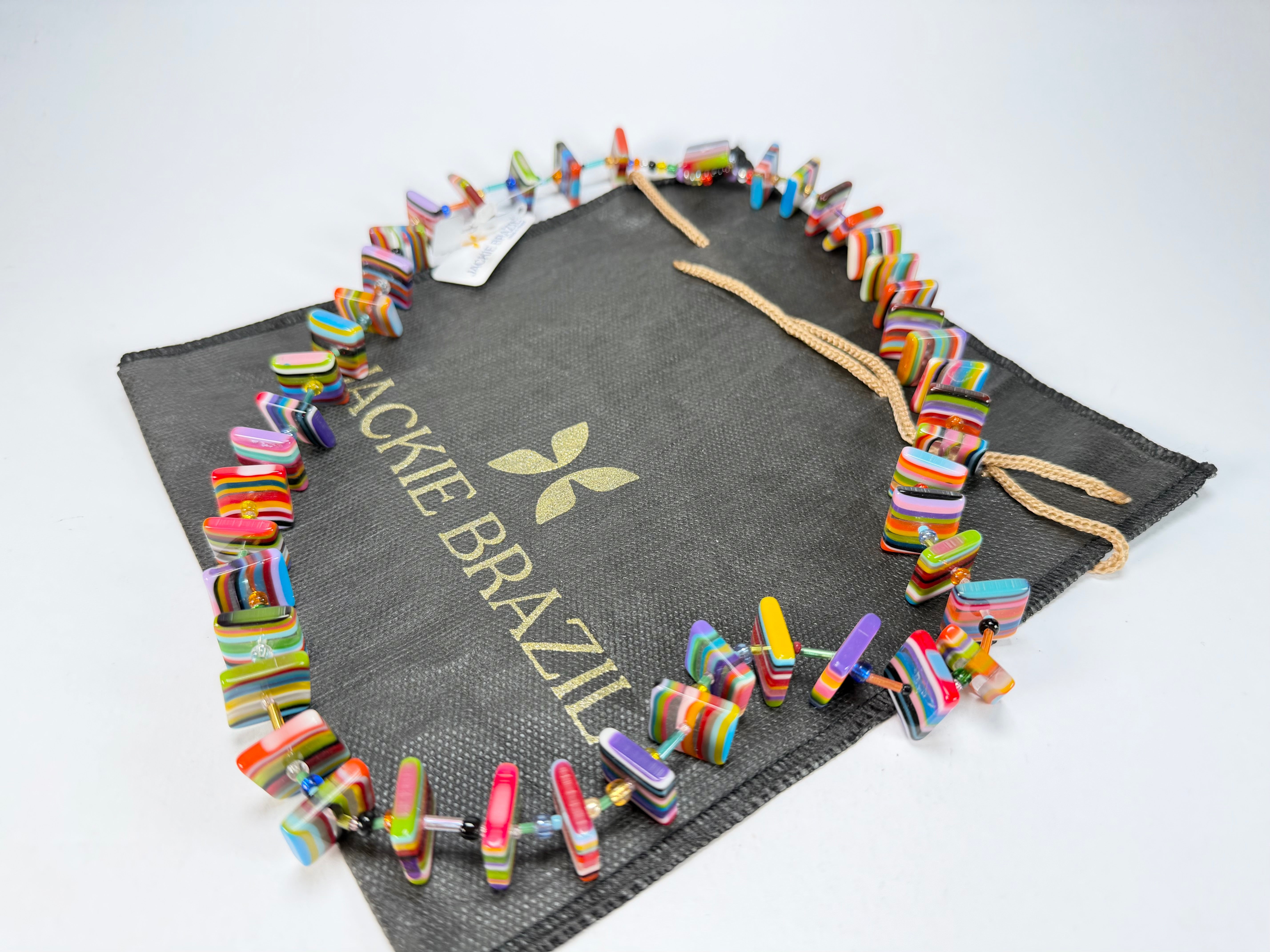 Jackie Brazil "Africa" Liquorice Squares & Beads Mix Colours 70cm Necklace ( N0009 )