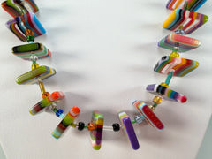 Jackie Brazil "Africa" Liquorice Squares & Beads Mix Colours 70cm Necklace ( N0009 )