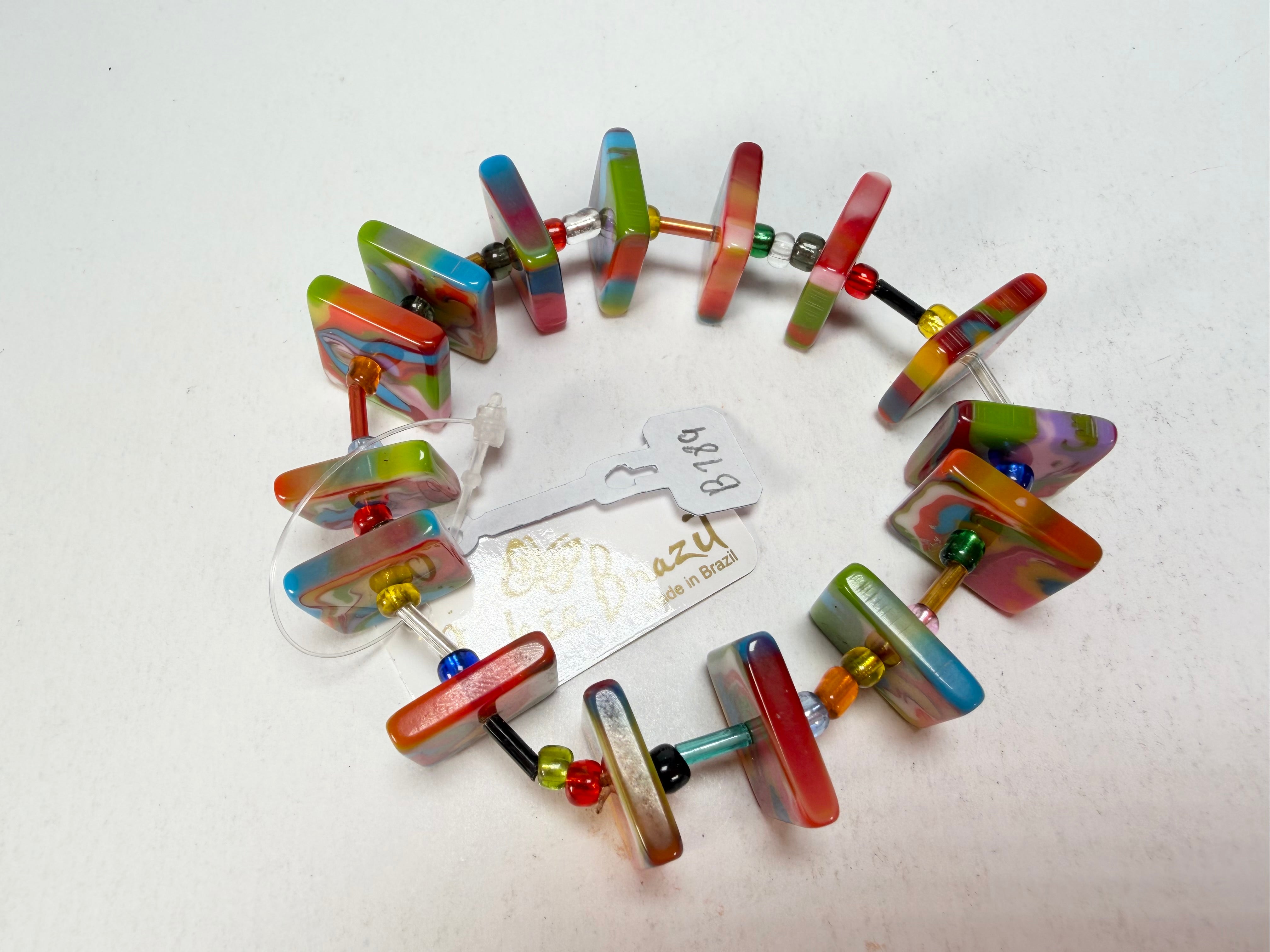 Jackie Brazil "Africa" Kandinsky Liquorice Squares & Beads Resin Bracelet ( B0189 )