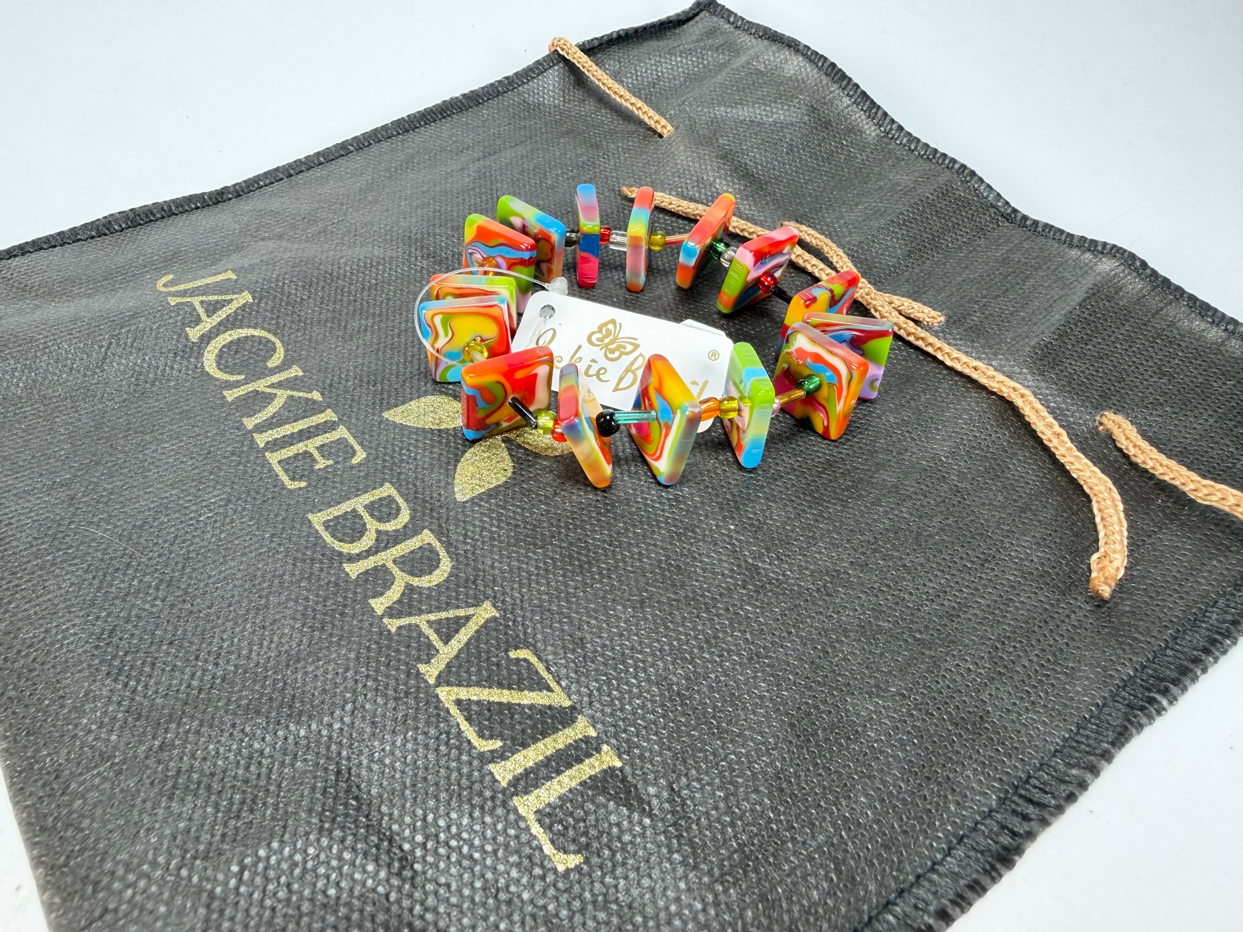 Jackie Brazil "Africa" Kandinsky Liquorice Squares & Beads Resin Bracelet ( B0189 )