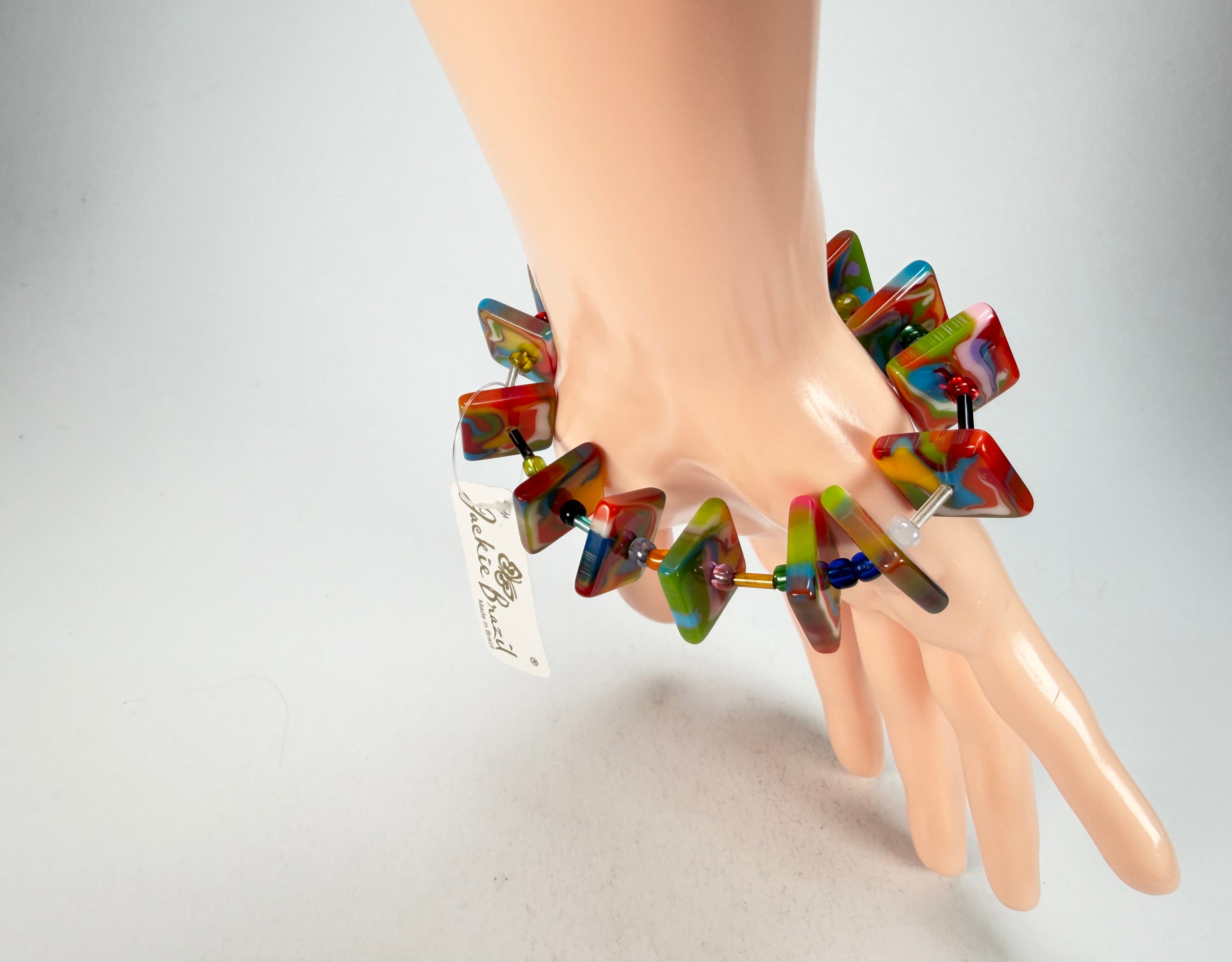 Jackie Brazil "Africa" Kandinsky Liquorice Squares & Beads Resin Bracelet ( B0189 )