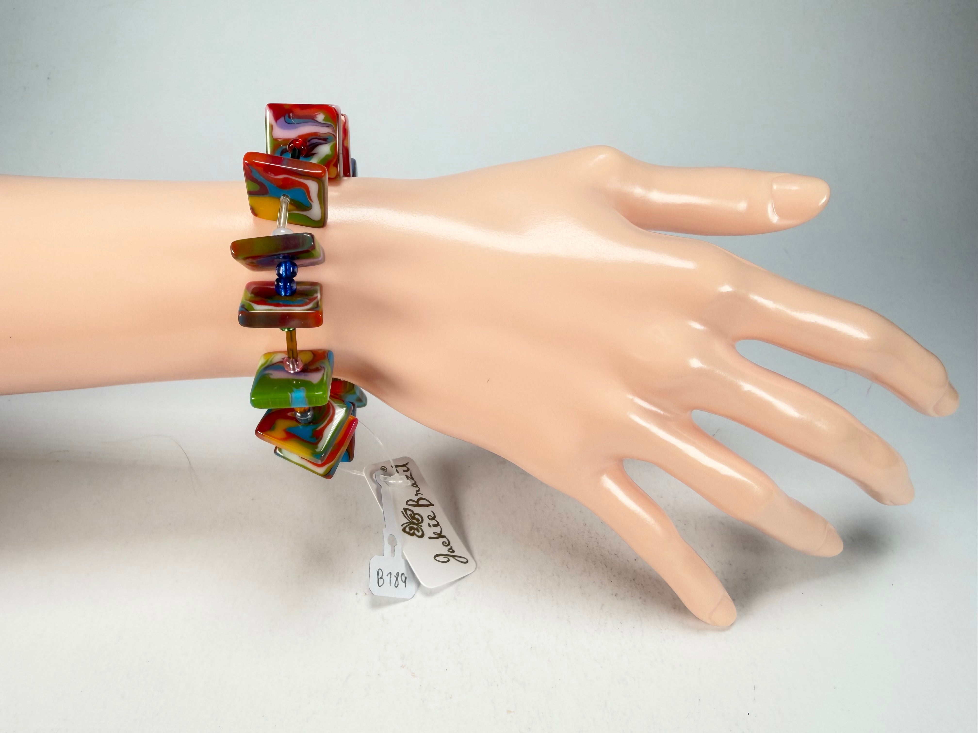 Jackie Brazil "Africa" Kandinsky Liquorice Squares & Beads Resin Bracelet ( B0189 )