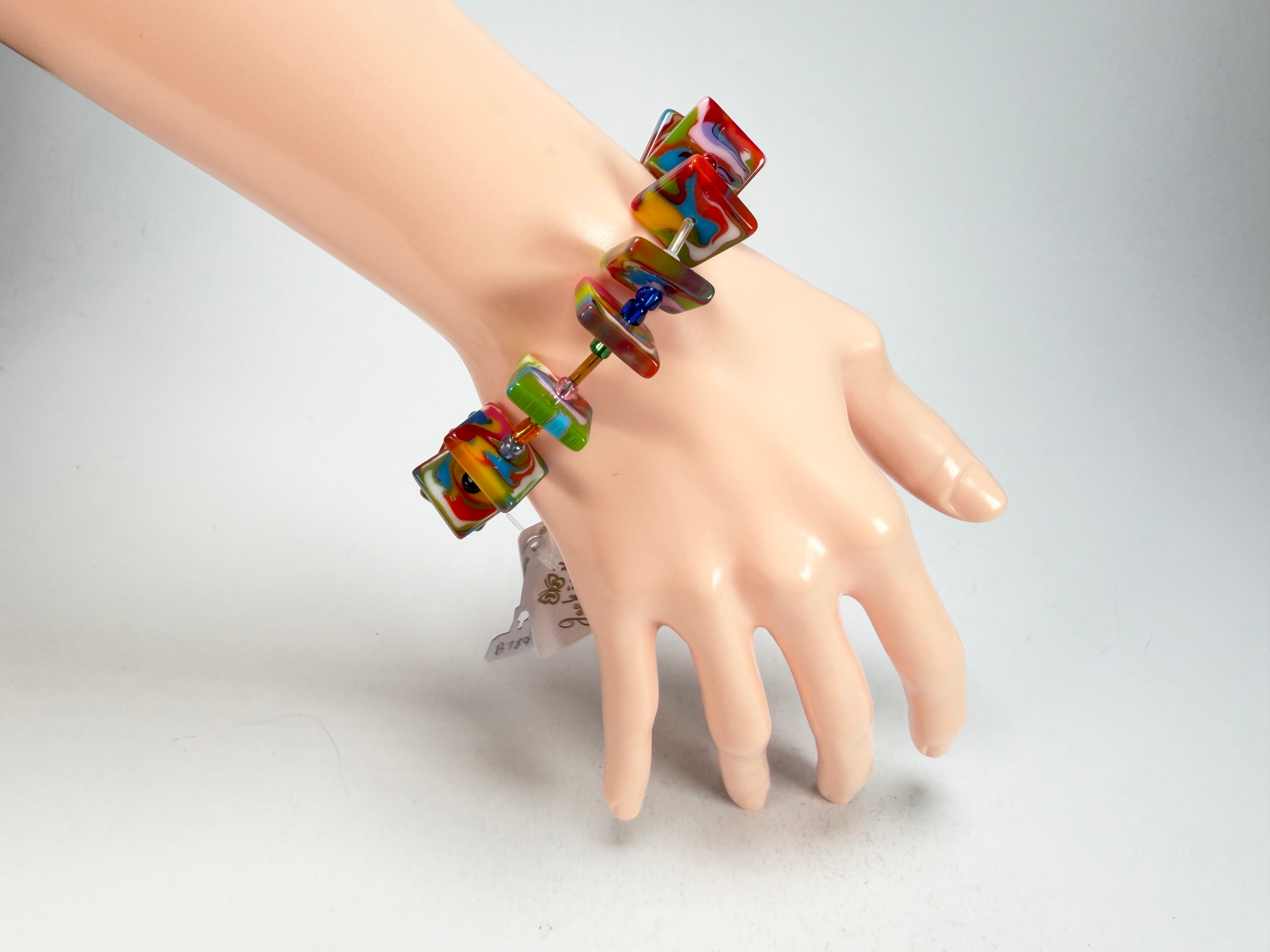 Jackie Brazil "Africa" Kandinsky Liquorice Squares & Beads Resin Bracelet ( B0189 )