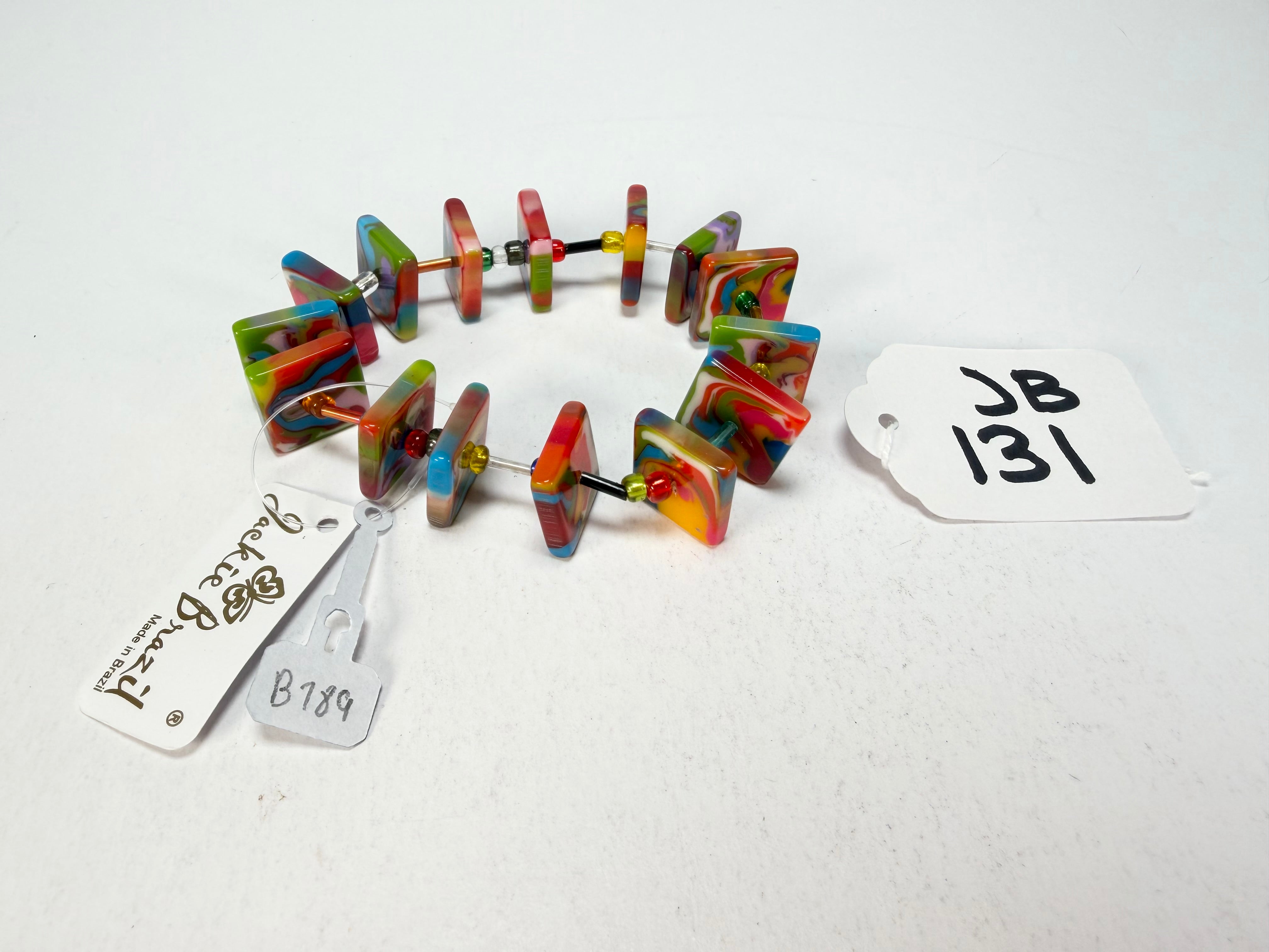 Jackie Brazil "Africa" Kandinsky Liquorice Squares & Beads Resin Bracelet ( B0189 )