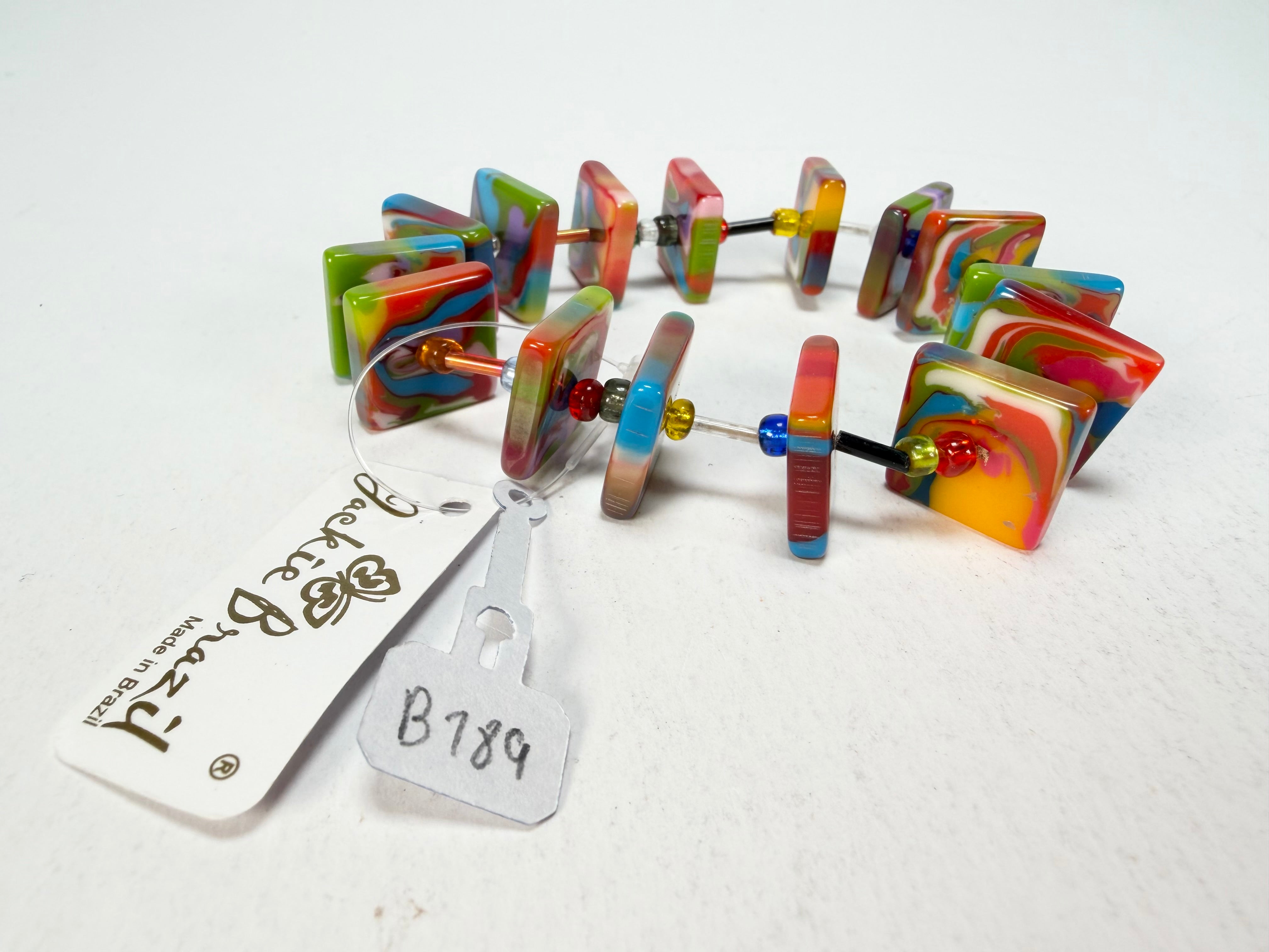 Jackie Brazil "Africa" Kandinsky Liquorice Squares & Beads Resin Bracelet ( B0189 )