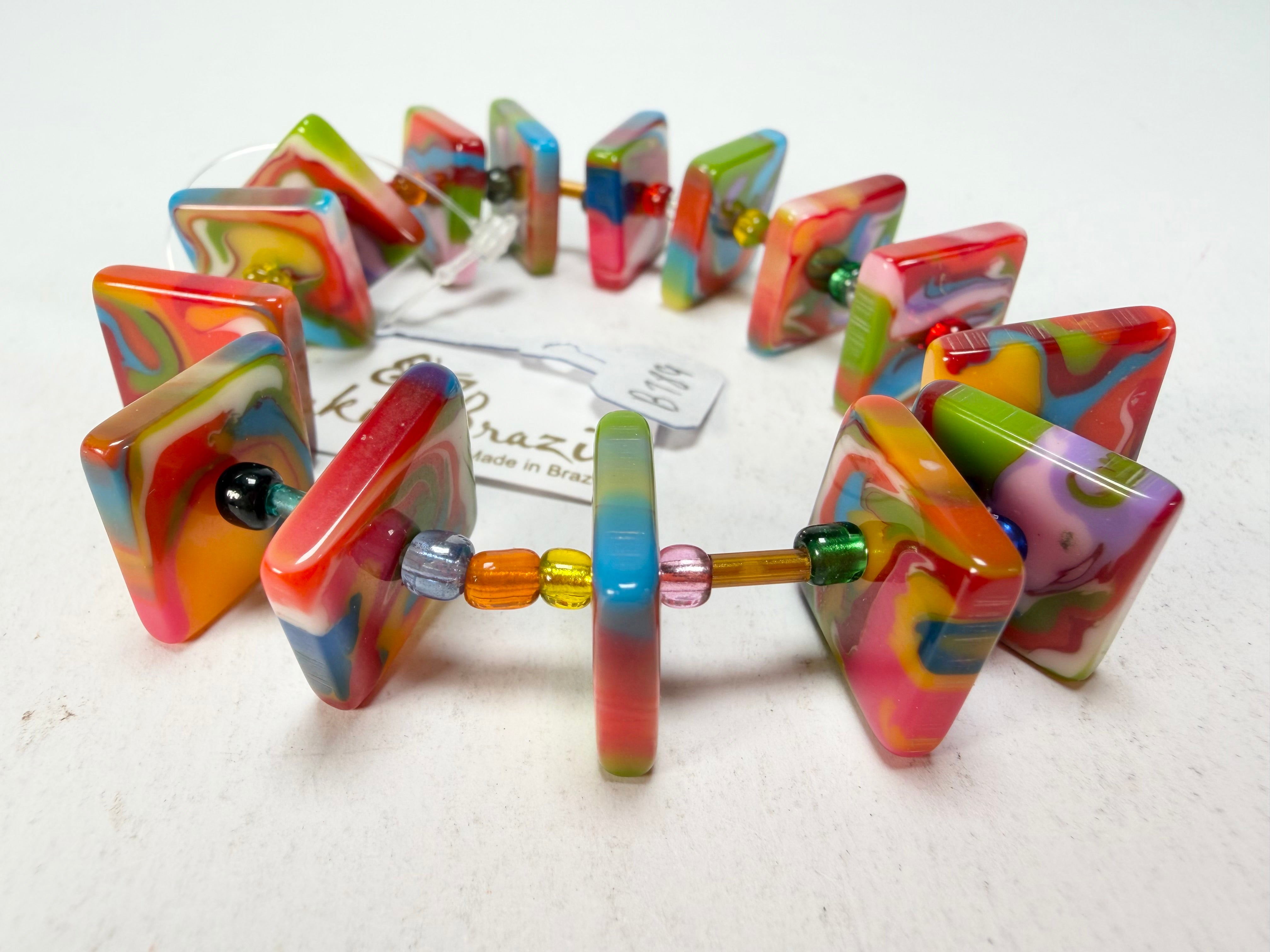 Jackie Brazil "Africa" Kandinsky Liquorice Squares & Beads Resin Bracelet ( B0189 )