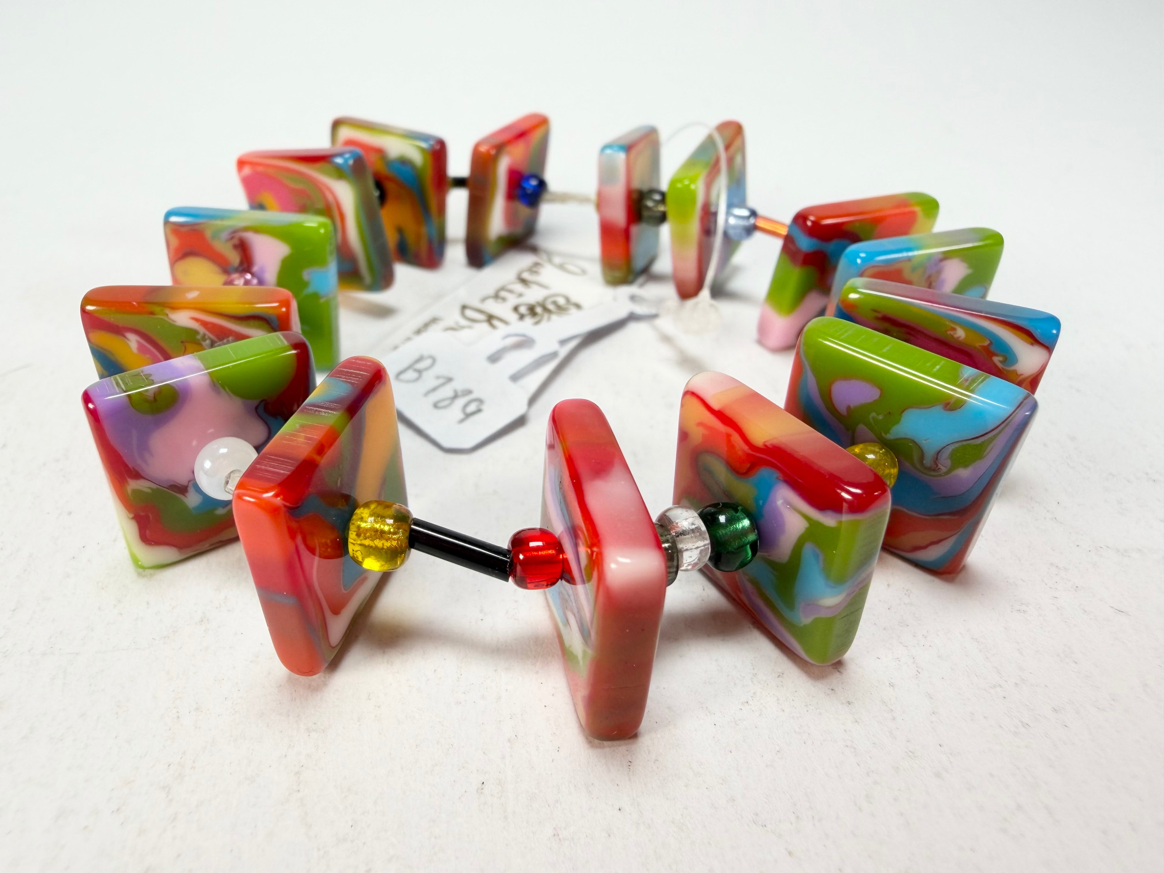 Jackie Brazil "Africa" Kandinsky Liquorice Squares & Beads Resin Bracelet ( B0189 )