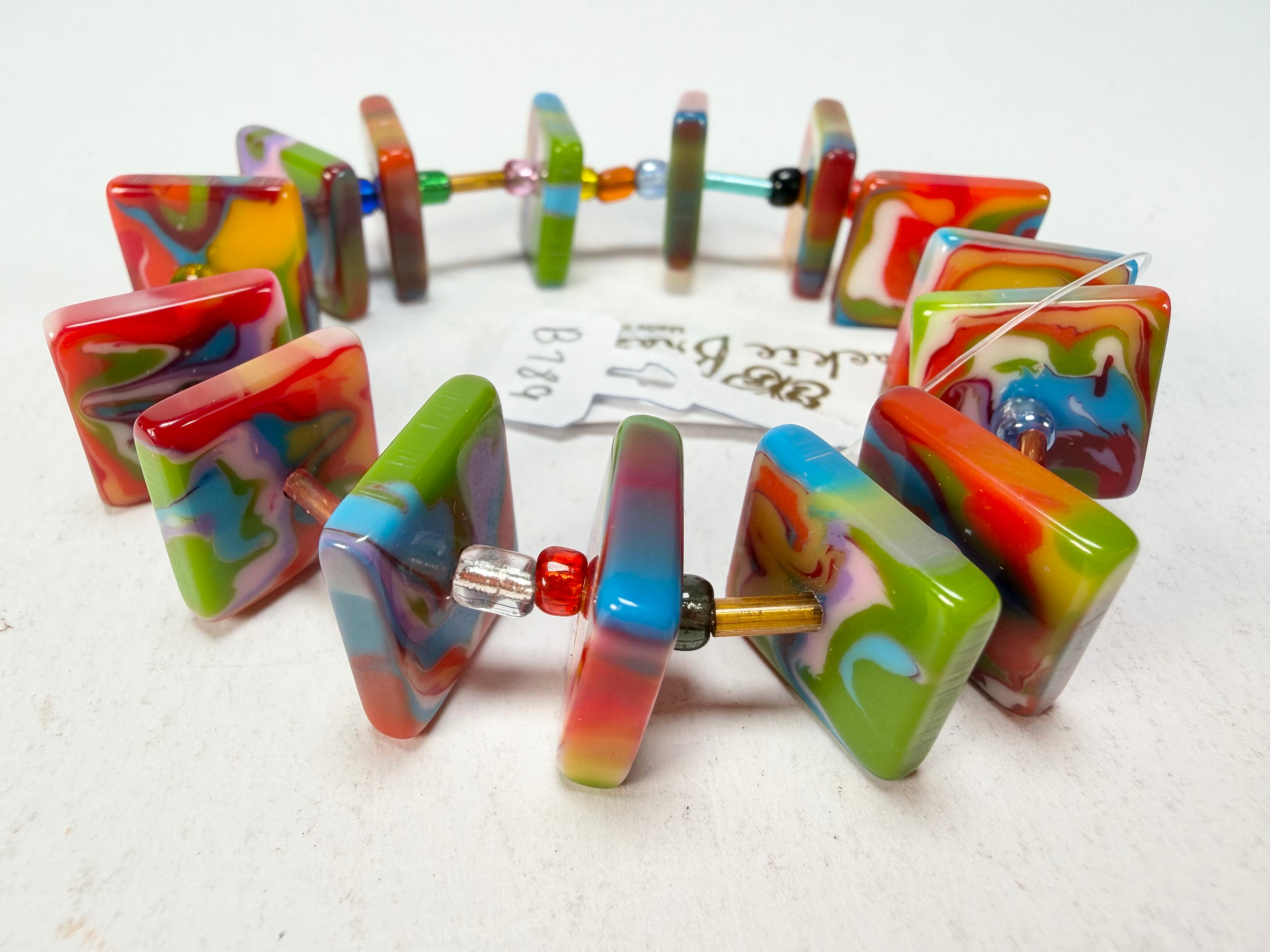 Jackie Brazil "Africa" Kandinsky Liquorice Squares & Beads Resin Bracelet ( B0189 )