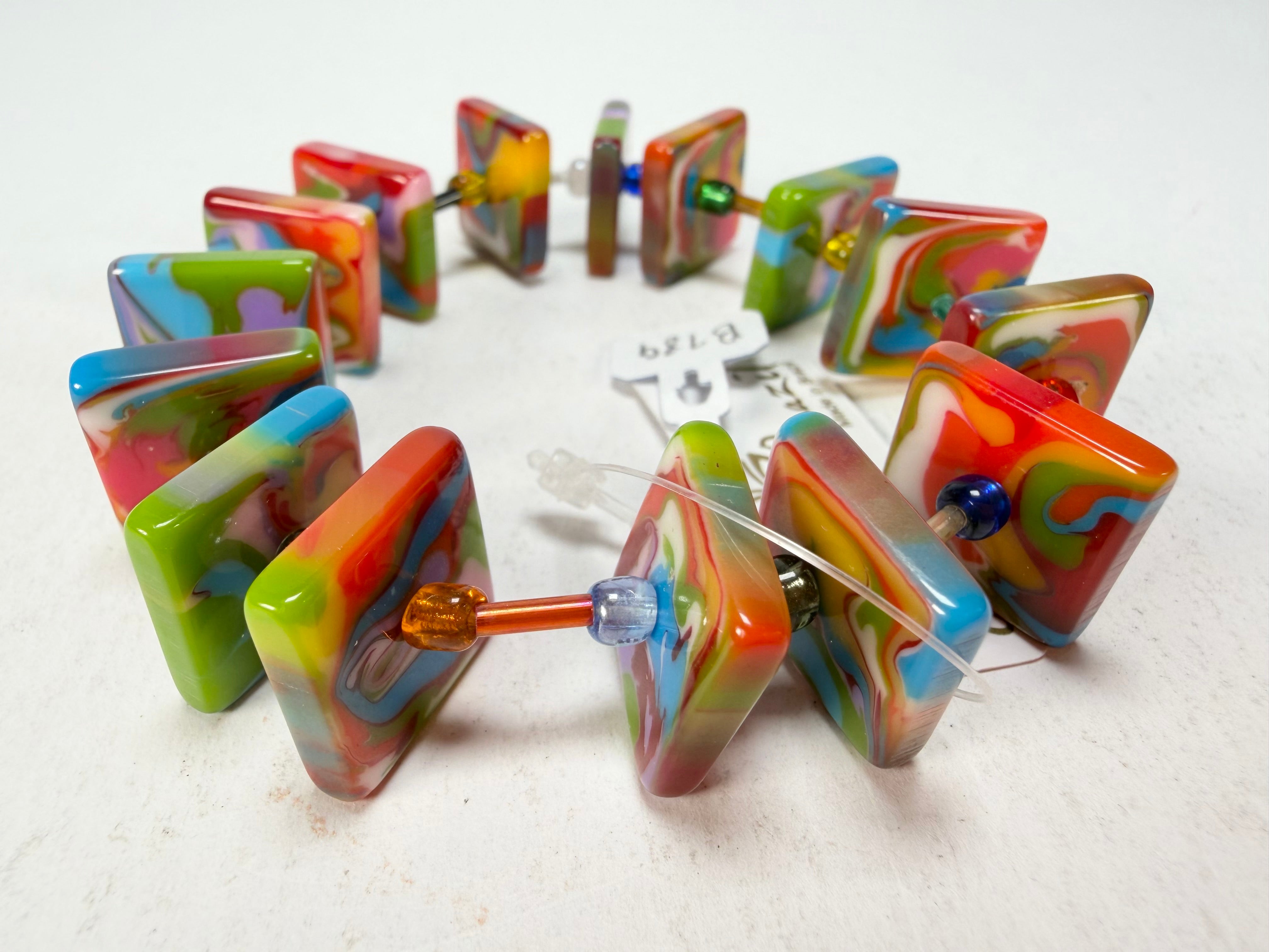 Jackie Brazil "Africa" Kandinsky Liquorice Squares & Beads Resin Bracelet ( B0189 )