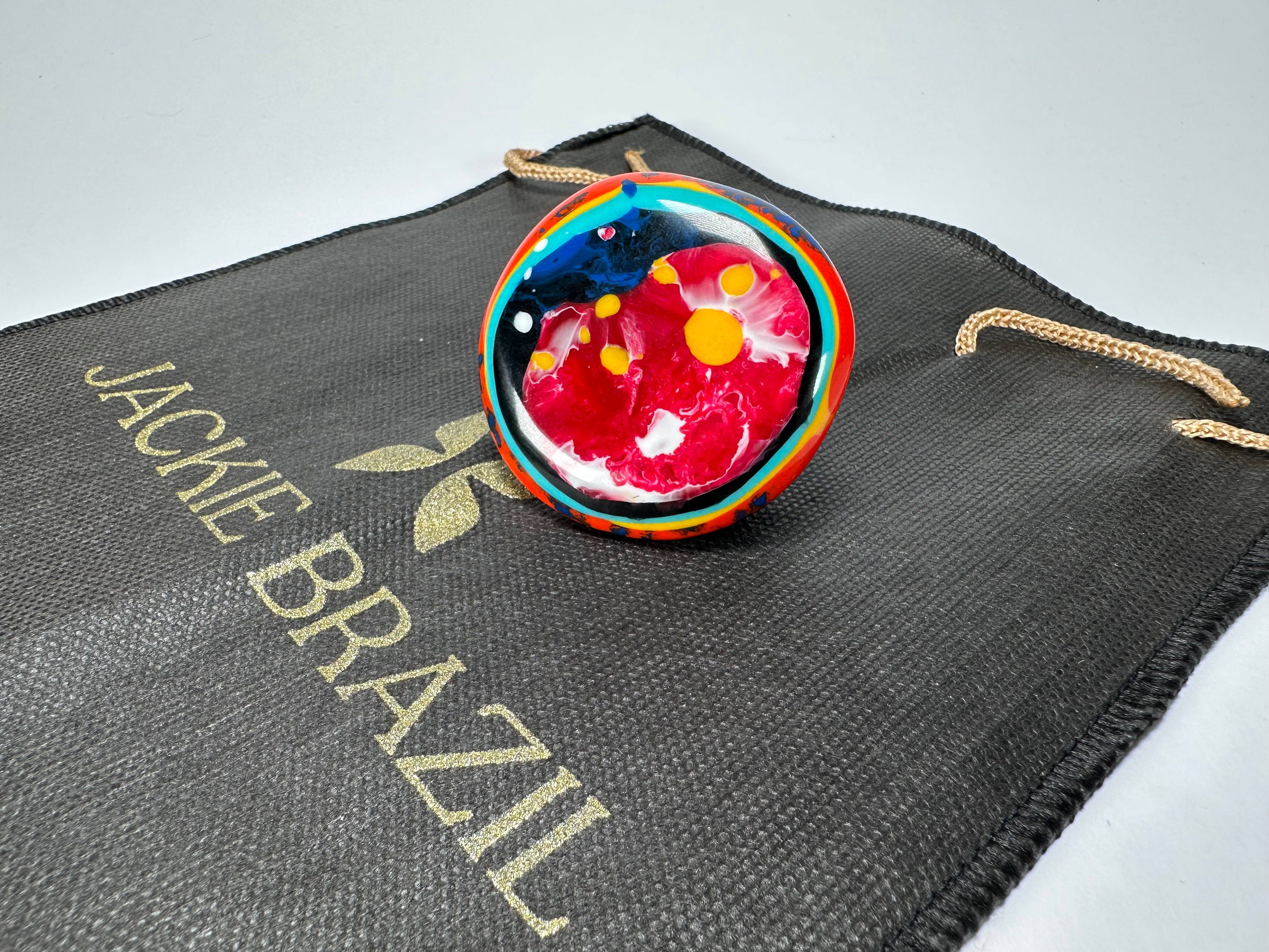 Jackie Brazil "Large Riverstone" Kandinsky 40MM Ring ( R3605 ) Size UK - U / US- 10