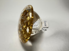 Jackie Brazil "Large Riverstone" Gold Flakes Flat Oval Ring ( R3625 ) Size UK-R / US-8.5